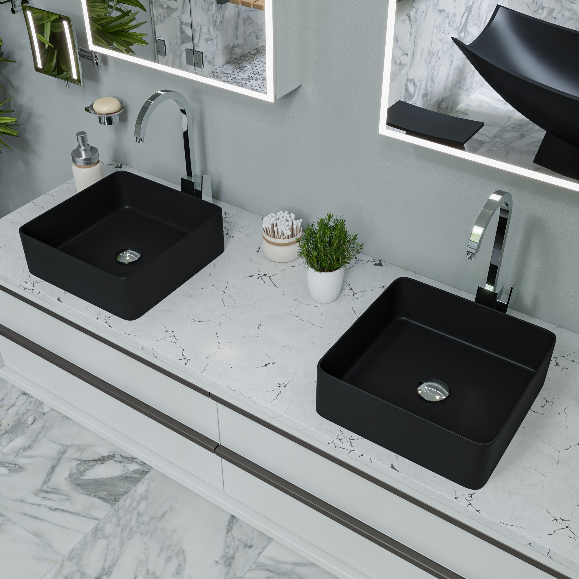 Alternate Image for ALFI brand 15.13" x 15.13" Square Above Mount Porcelain Bathroom Sink, Black Matte, No Faucet Hole, ABC903-BM