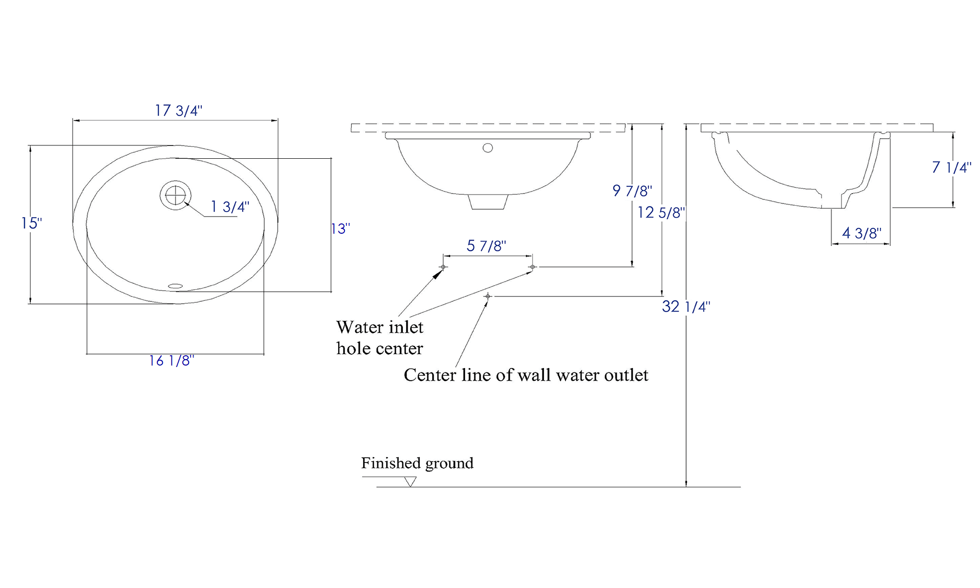 Eago 17.75" x 15" Oval Under Mount Porcelain Bathroom Sink, White, No Faucet Hole, BC224