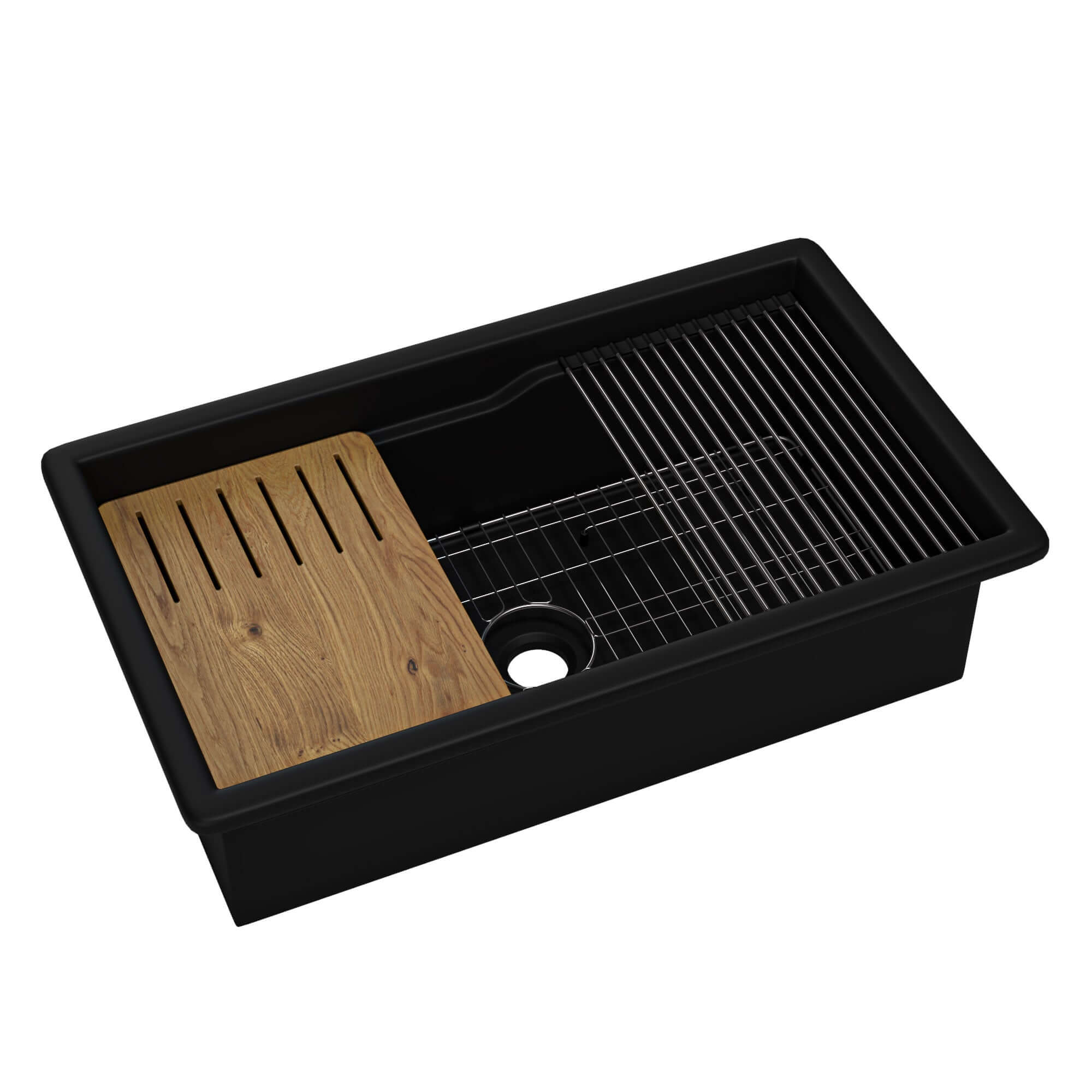 ALFI brand 32 fireclay workstation farmhouse step rim sink black matte product image