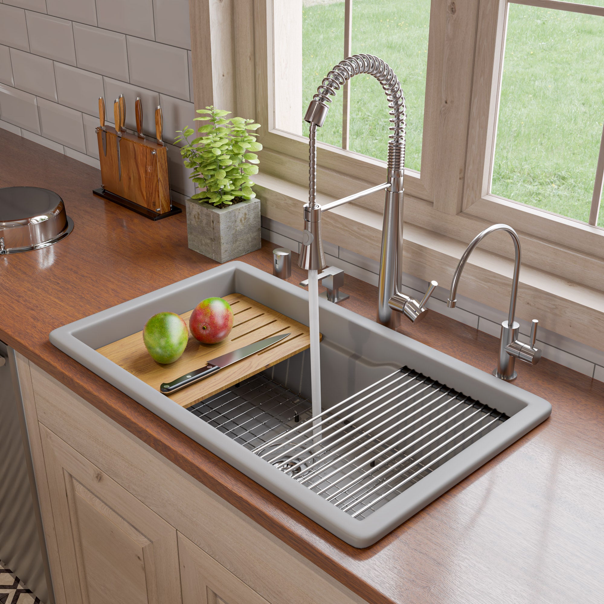 ALFI brand 32 fireclay workstation farmhouse step rim sink gray matte product image