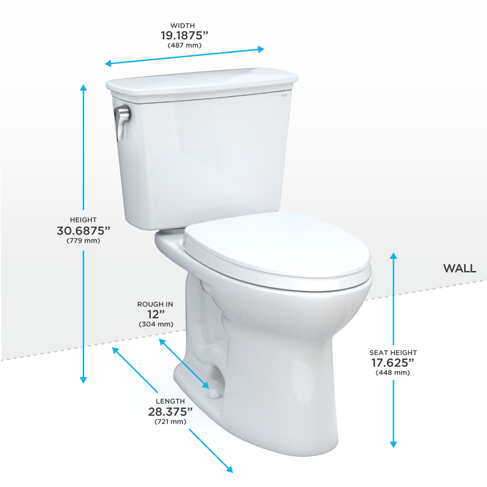 TOTO Drake Transitional Two-Piece Elongated 1.28 GPF Universal Height TORNADO FLUSH Toilet with CEFIONTECT and SoftClose Seat, WASHLET+ Ready, Cotton White, Vitreous China, MS786124CEFG#01