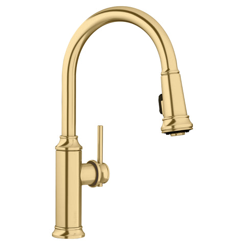 Blanco Empressa High Arc Pull-Down Dual-Spray Kitchen Faucet, Satin Gold, 1.5 GPM, Brass, 442980