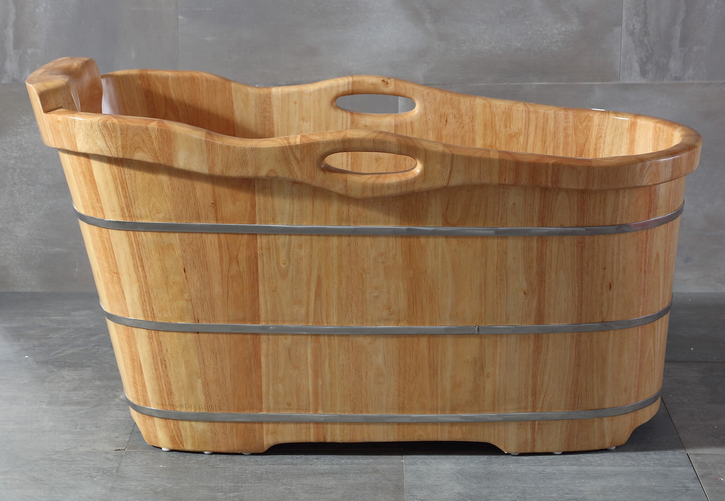 Alternate Image for ALFI brand 57" Rubber Wood Free Standing Oval Soaking Bathtub, Natural Wood, AB1187