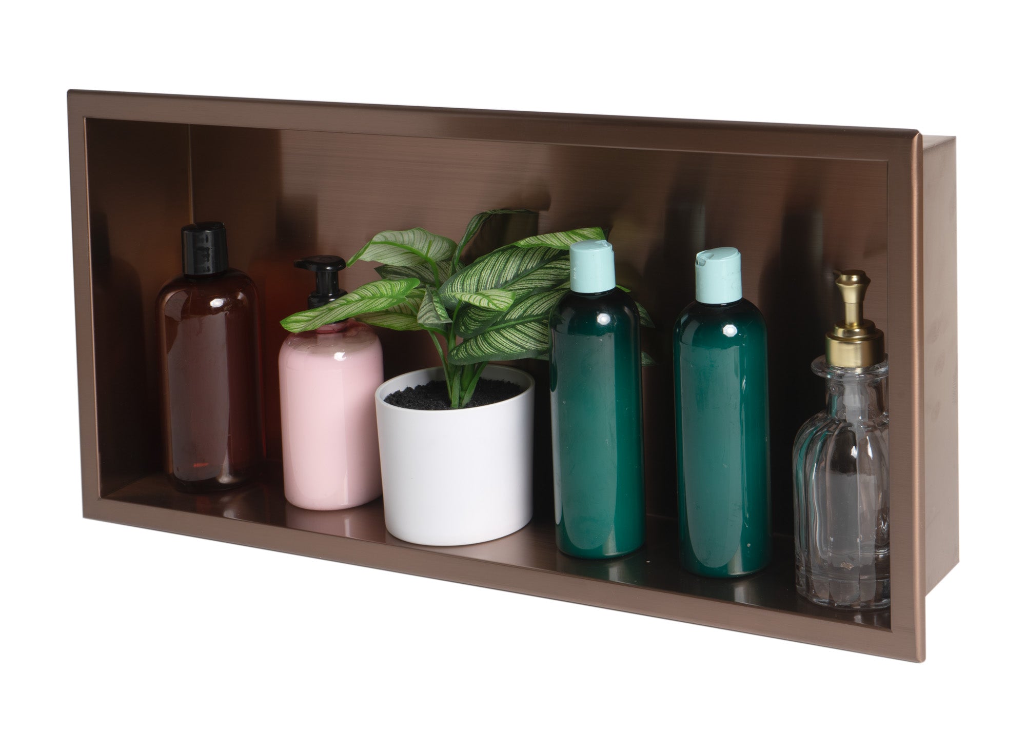 Alternate Image for ALFI brand ABNP2412-BC 24" x 12" Brushed Copper PVD Stainless Steel Horizontal Single Shelf Shower Niche, 20 Gauge