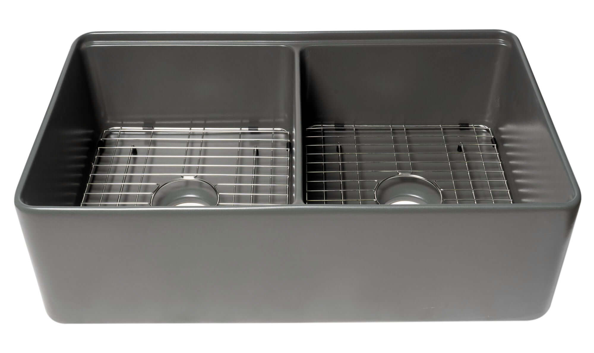Alternate Image for ALFI brand 33" Fireclay Workstation Farmhouse Step Rim Sink with Accessories, 50/50 Double Bowl, Gray Matte, No Faucet Hole, ABFS3320D-GM