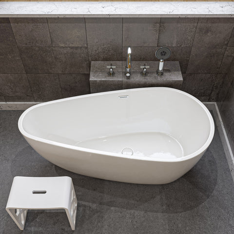 ALFI brand 59" Acrylic Free Standing Oval Soaking Bathtub, White, AB8861