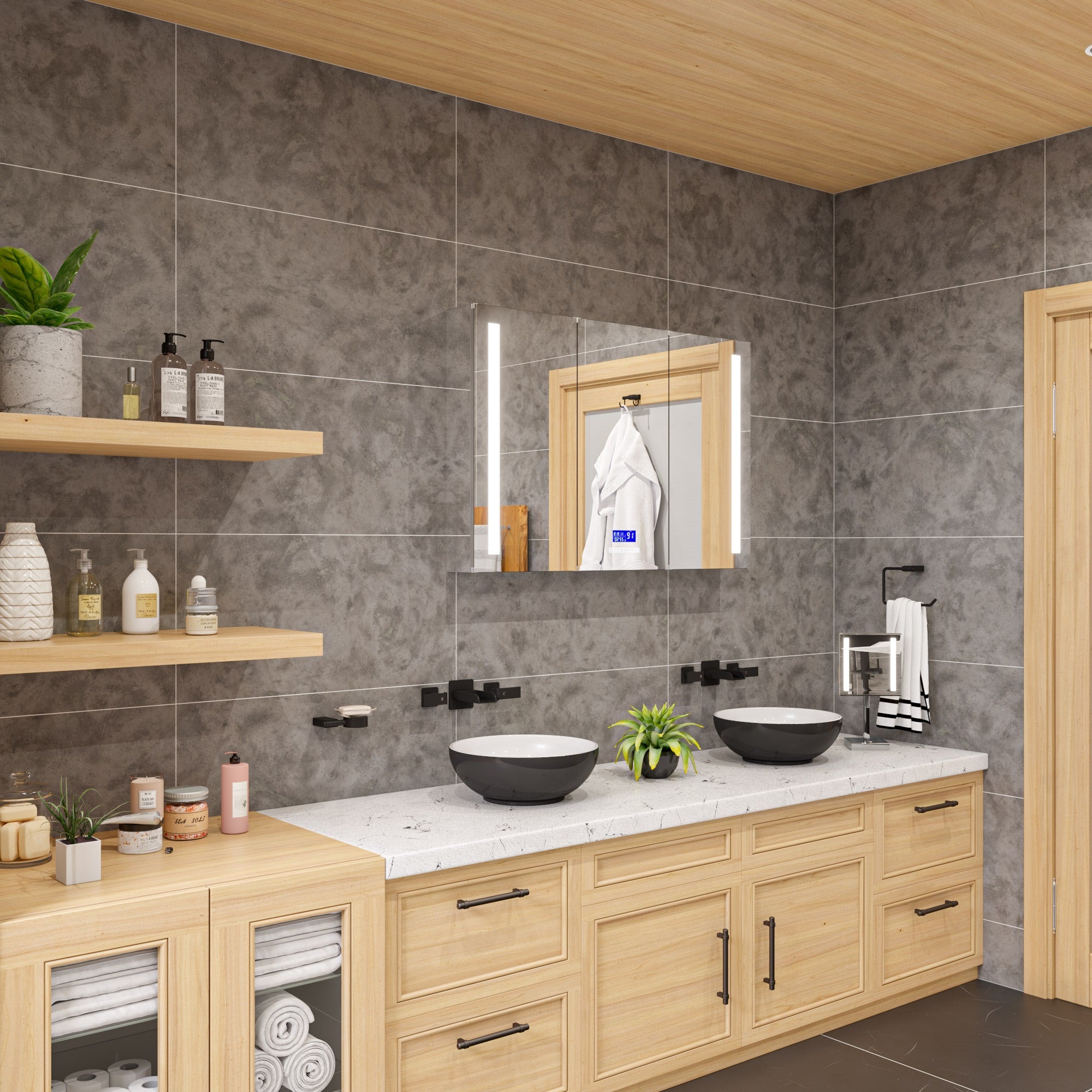 Alternate Image for ALFI brand ABM8FLED-PC Polished Chrome Tabletop Square 8" 5x Magnifying Cosmetic Mirror with Light