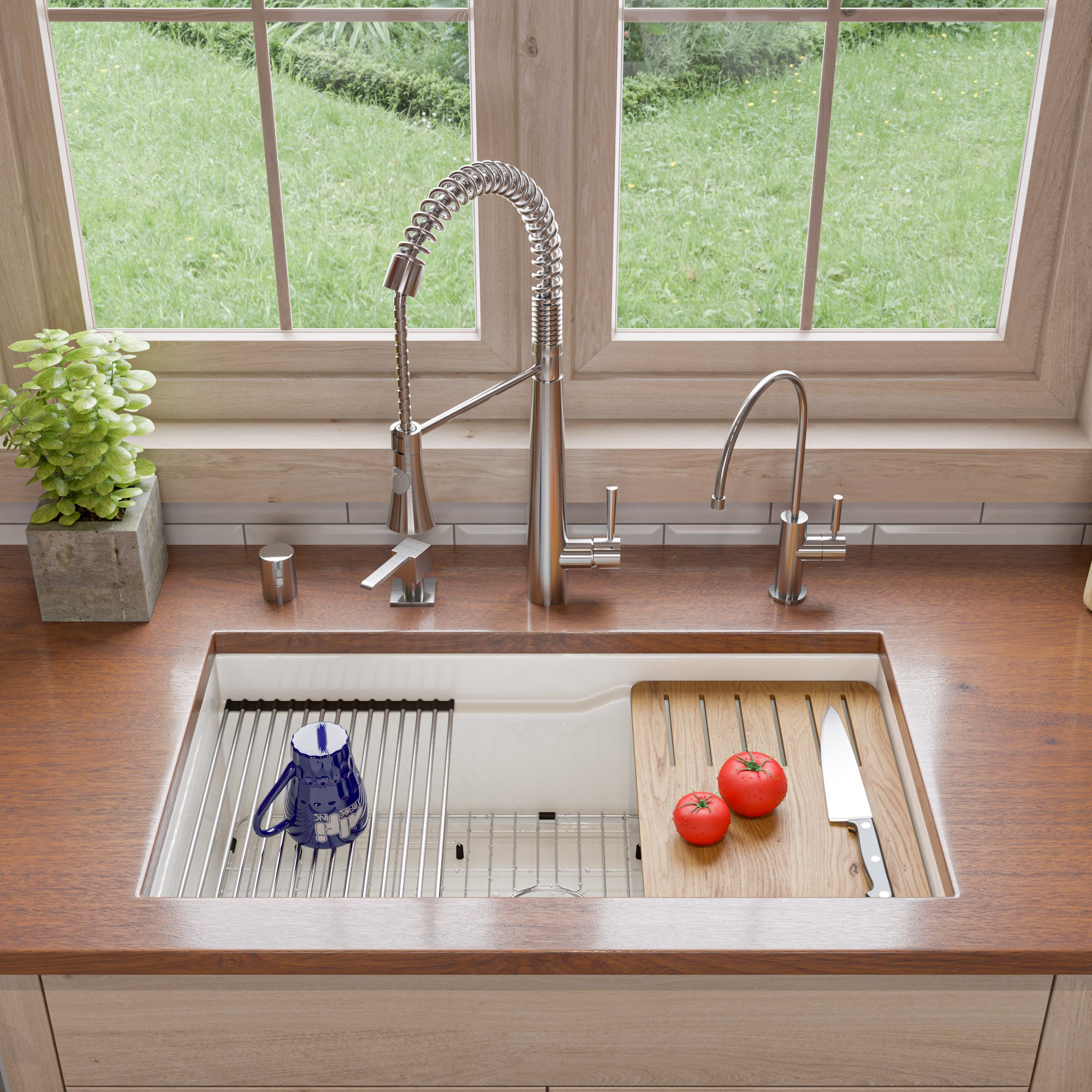 ALFI brand 32 fireclay workstation farmhouse step rim sink white product image