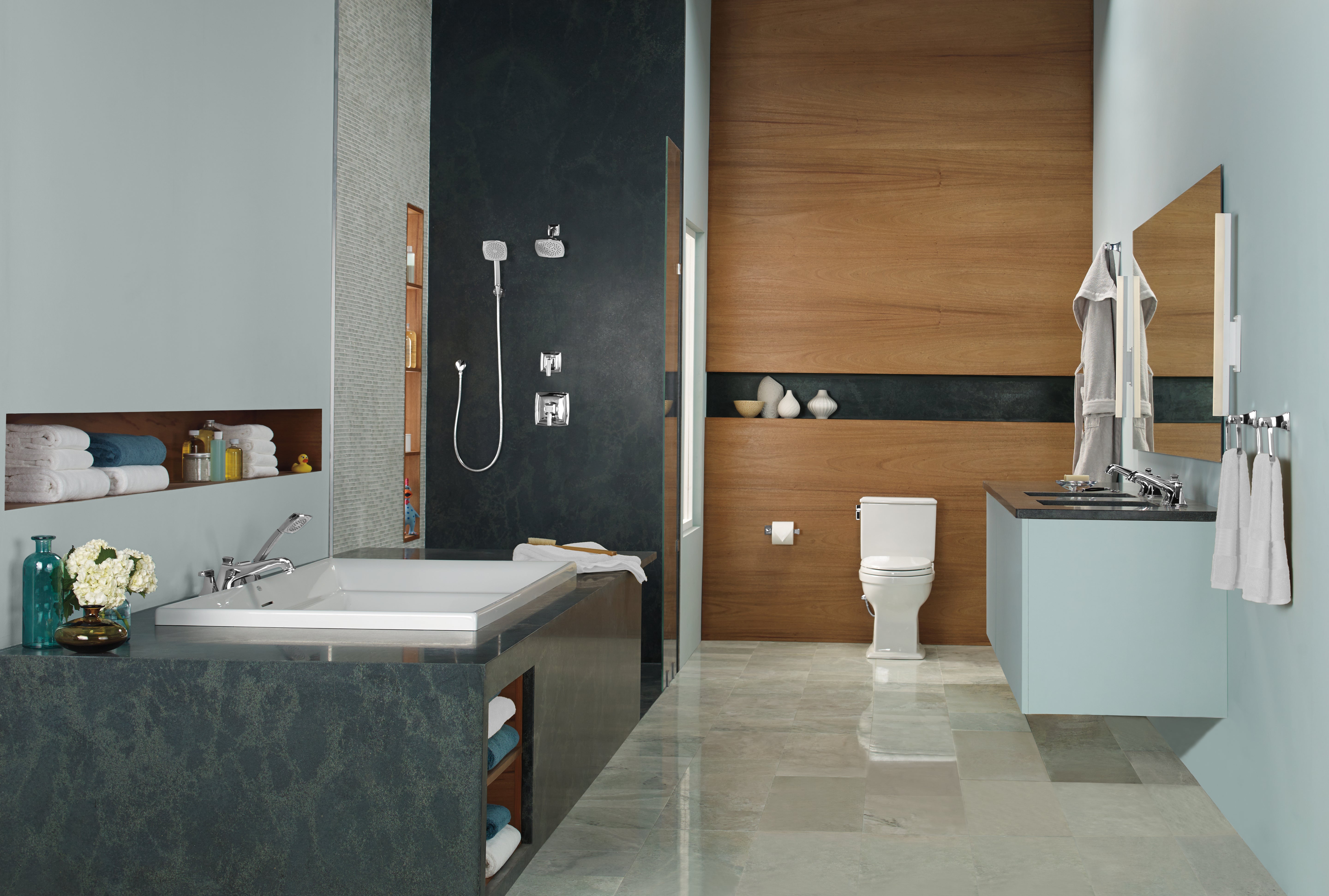 Alternate Image for TOTO Connelly Two Handle Deck-Mount Roman Tub Filler Trim with Hand Shower, Polished Chrome, Brass, TB221S#CP