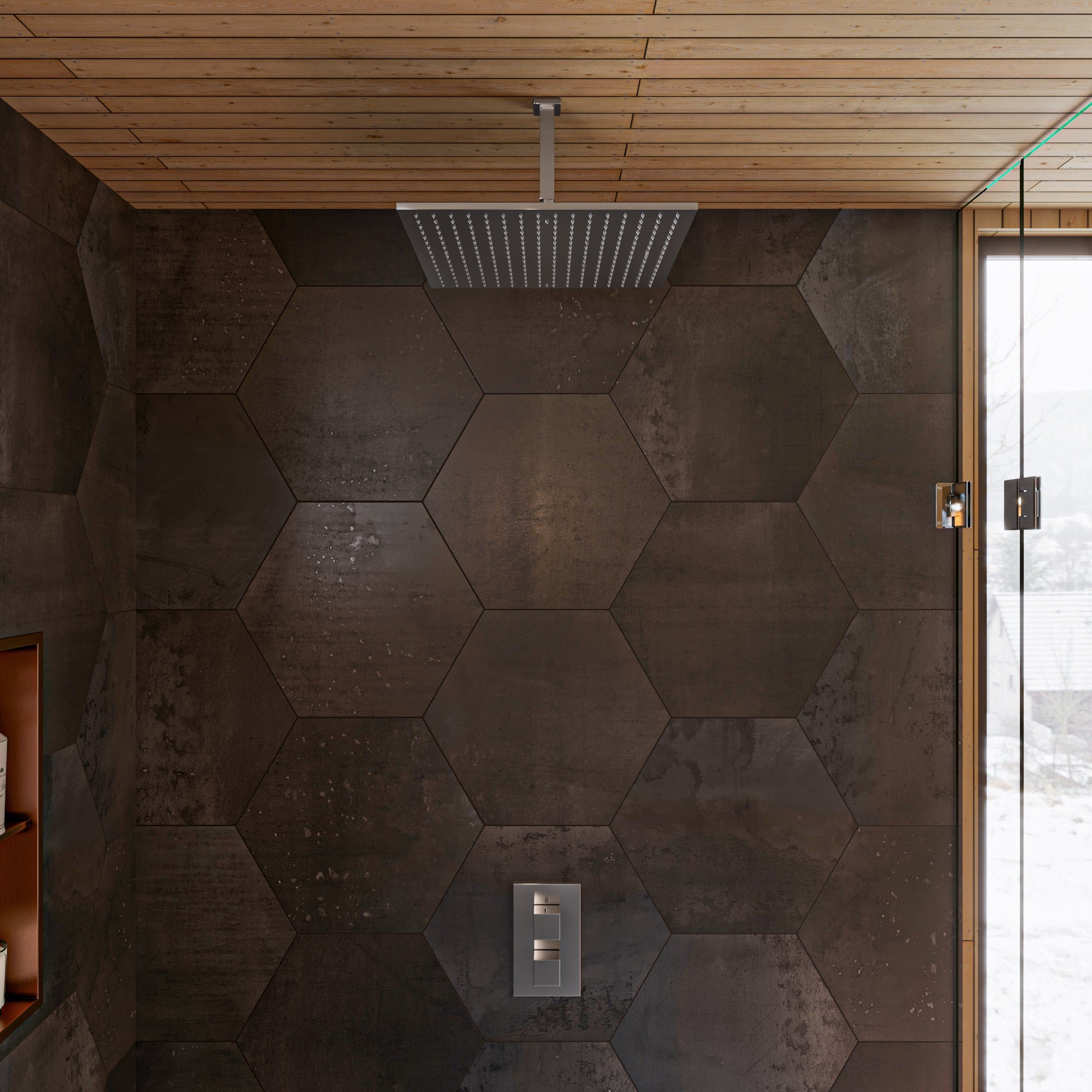 Alternate Image for ALFI brand AB2601-BN Brushed Nickel Square Knob 1 Way Thermostatic Shower Mixer, Brass