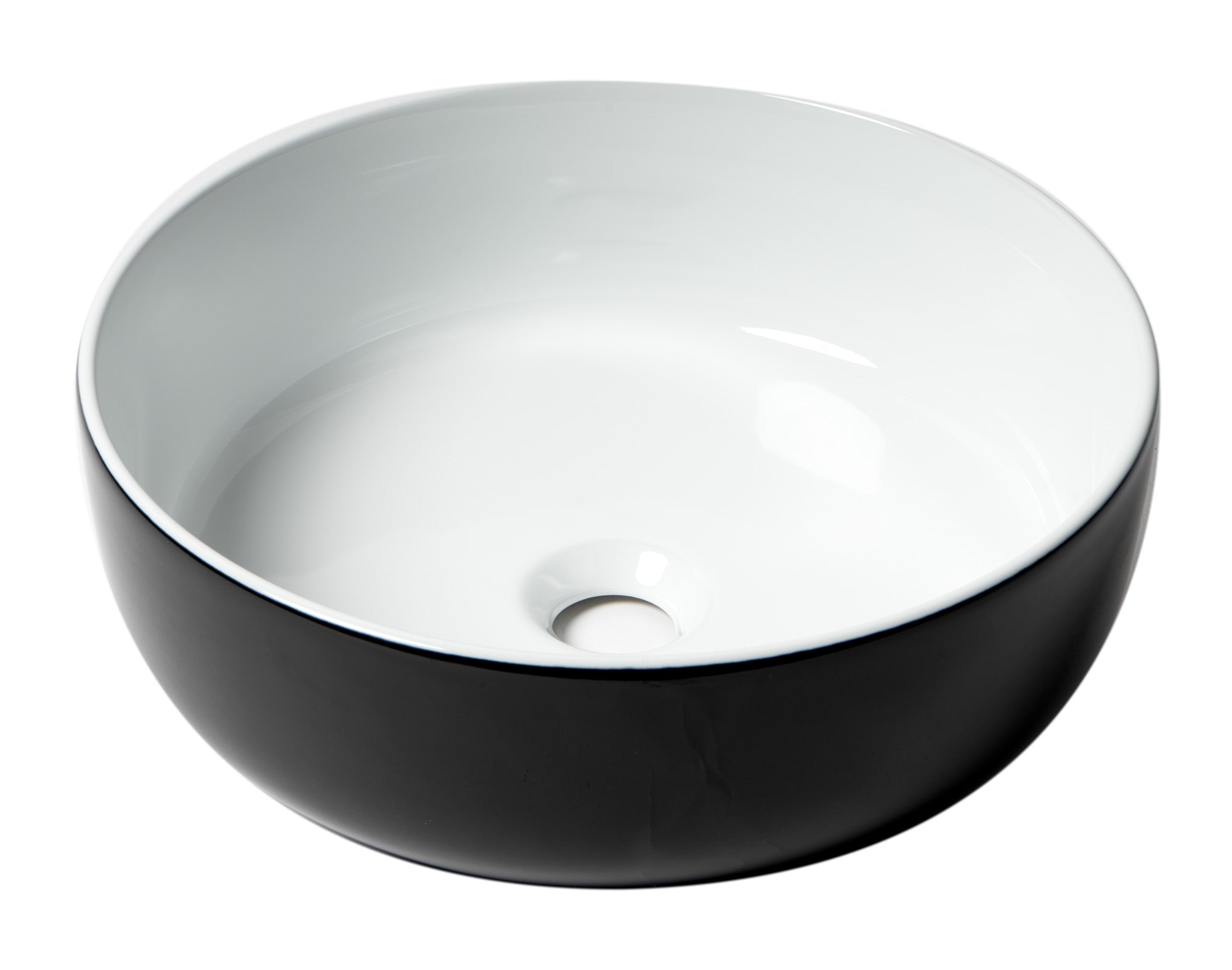 Alternate Image for ALFI brand 15.5" x 15.5" Round Above Mount Porcelain Bathroom Sink, Black & White, No Faucet Hole, ABC908