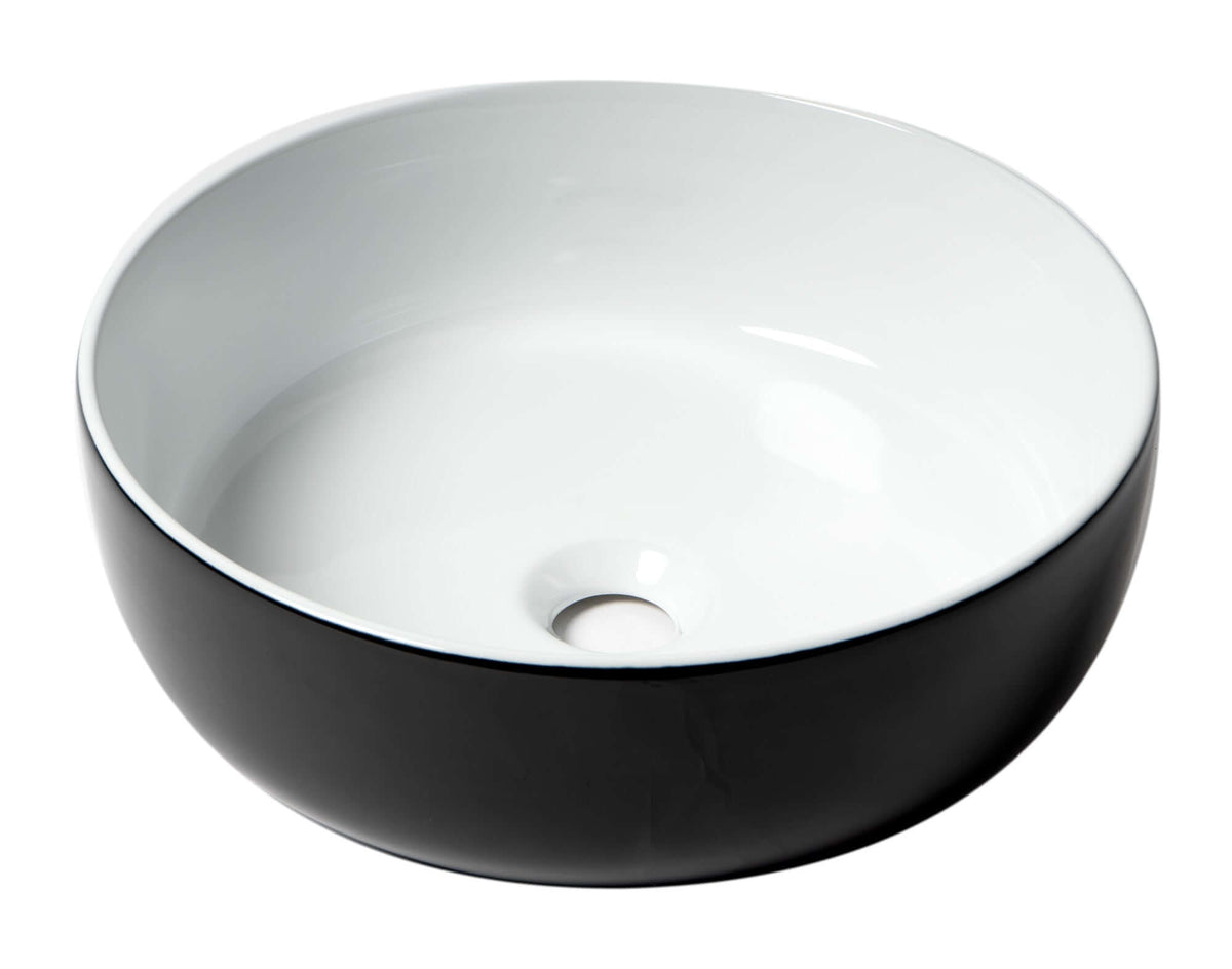 Alternate Image for ALFI brand 15.5" x 15.5" Round Above Mount Porcelain Bathroom Sink, Black & White, No Faucet Hole, ABC908
