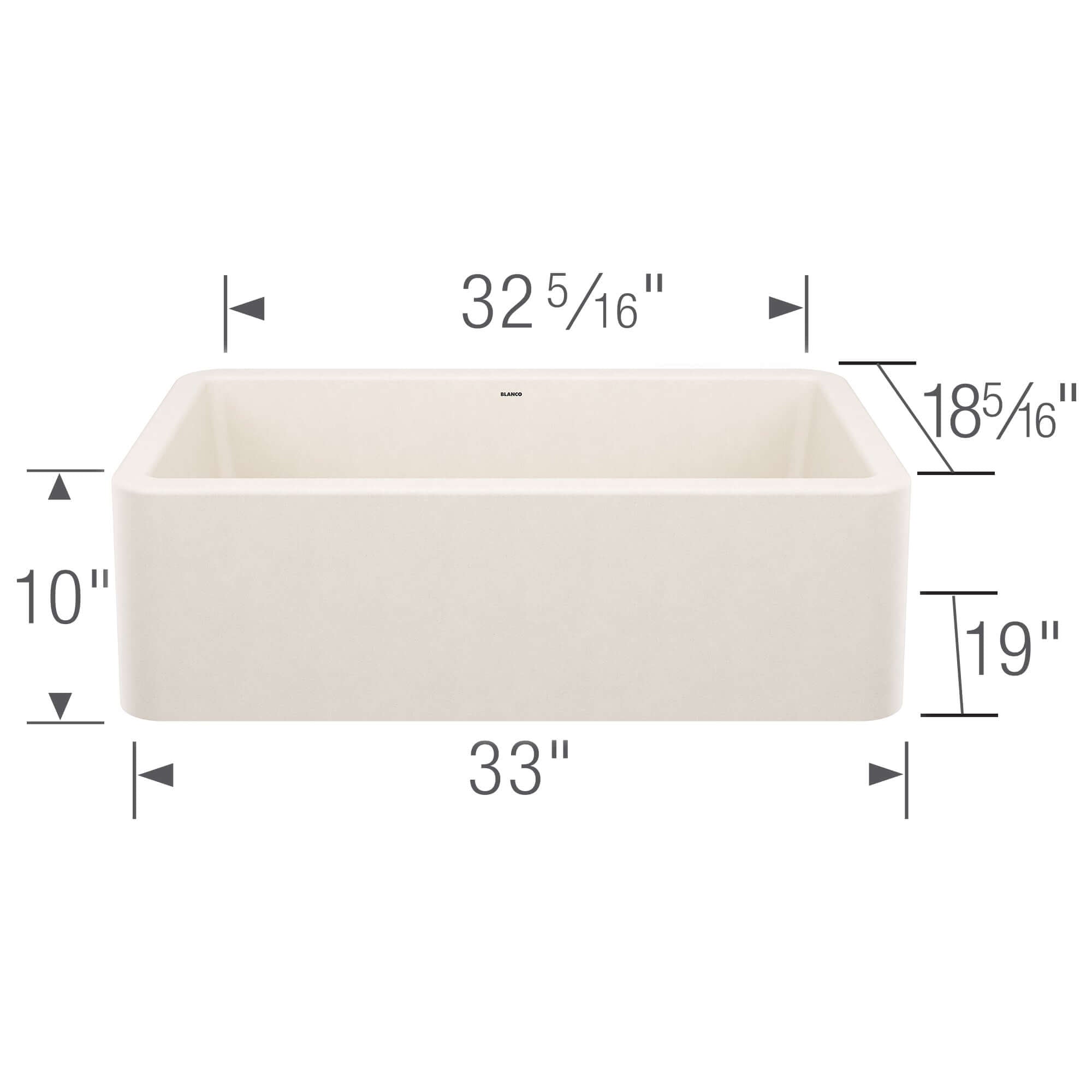Blanco Ikon 33" Silgranit Farmhouse Sink, Soft White, No Faucet Hole, 443077
