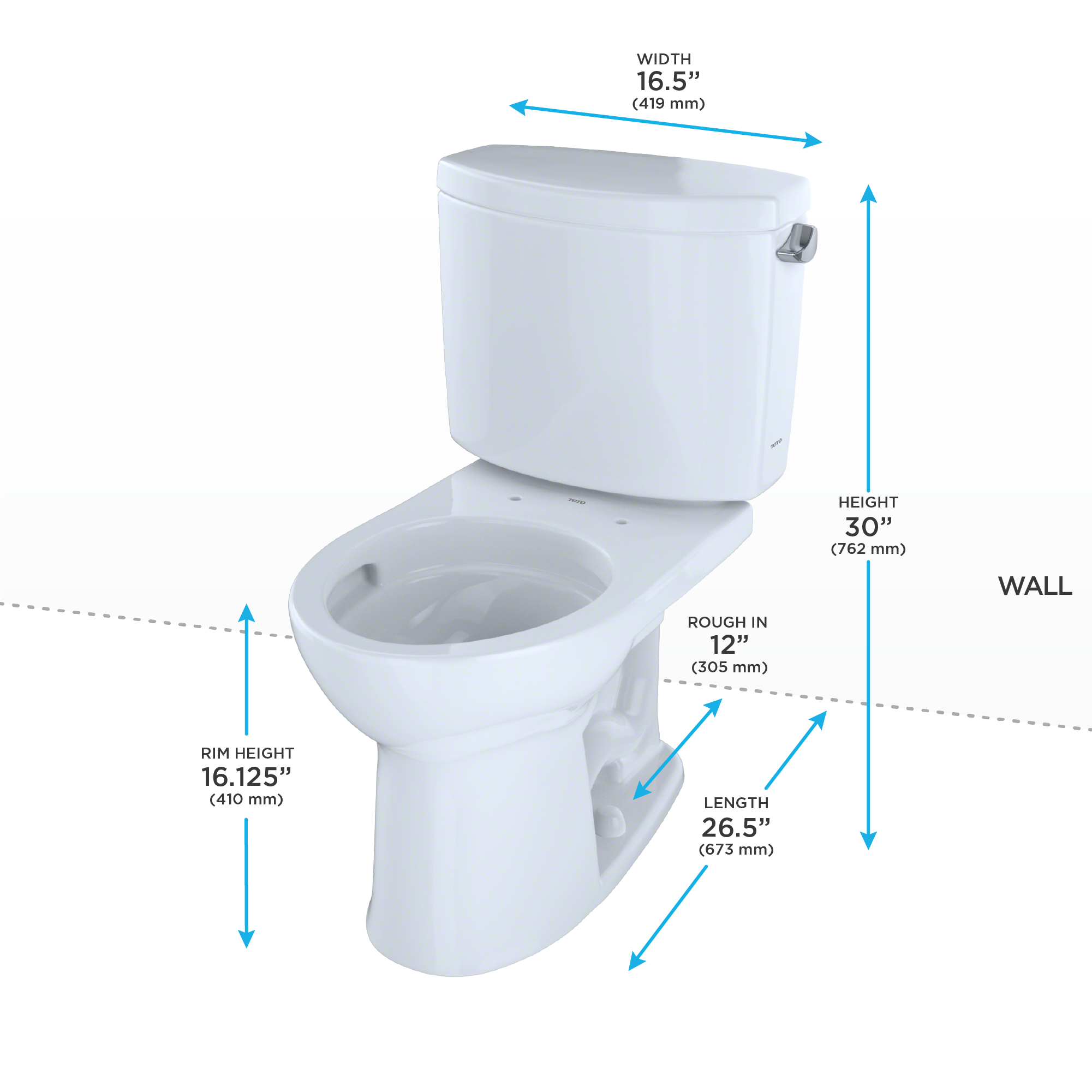 Alternate Image for TOTO Drake II Two-Piece Round 1.28 GPF Universal Height Toilet with CEFIONTECT and Right-Hand Trip Lever, Cotton White, Vitreous China, CST453CEFRG#01