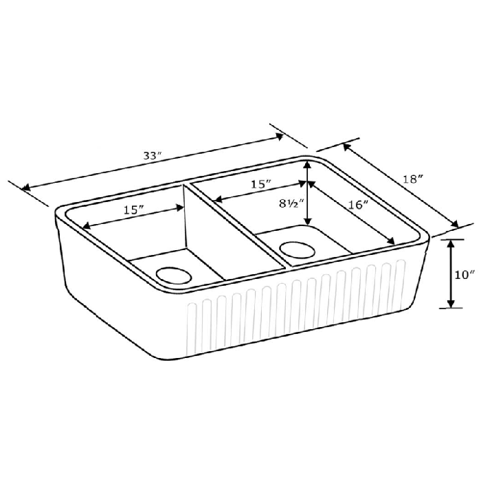Whitehaus 33" Fireclay Double Bowl Farmhouse Apron Sink, Reversible, White, WHFLCON3318
