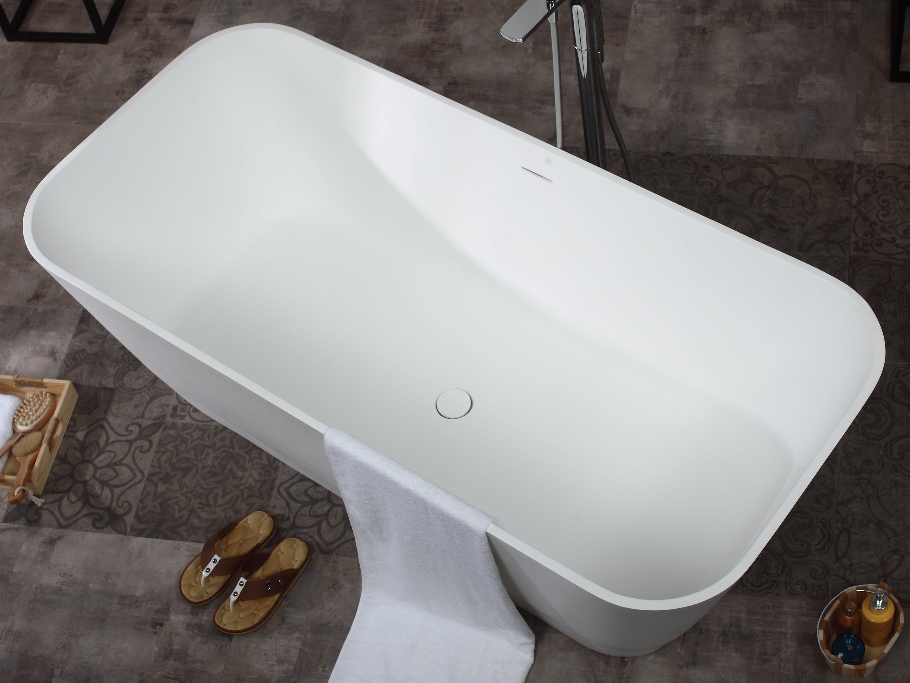 Alternate Image for ALFI brand 68" Solid Surface Smooth Resin Free Standing Rectangle Soaking Bathtub, White Matte, AB9952