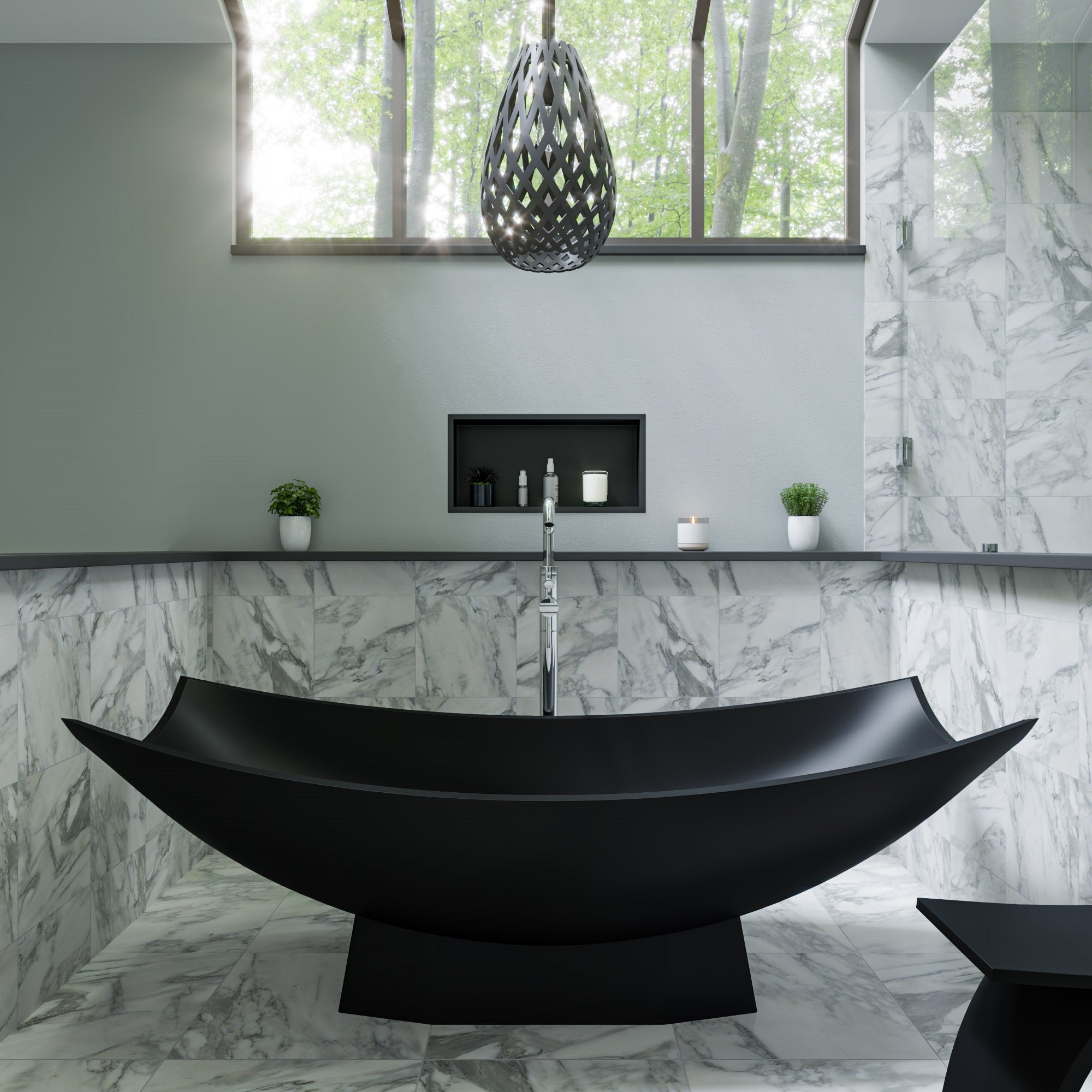 Alternate Image for ALFI brand 71" Solid Surface Resin Free Standing Oval Bathtub, Hammock Style, Black Matte, AB9992BM