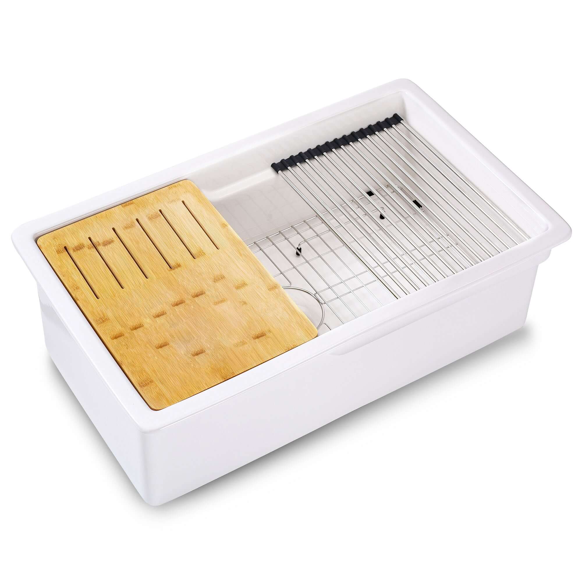 ALFI brand 32 fireclay workstation farmhouse step rim sink white product image