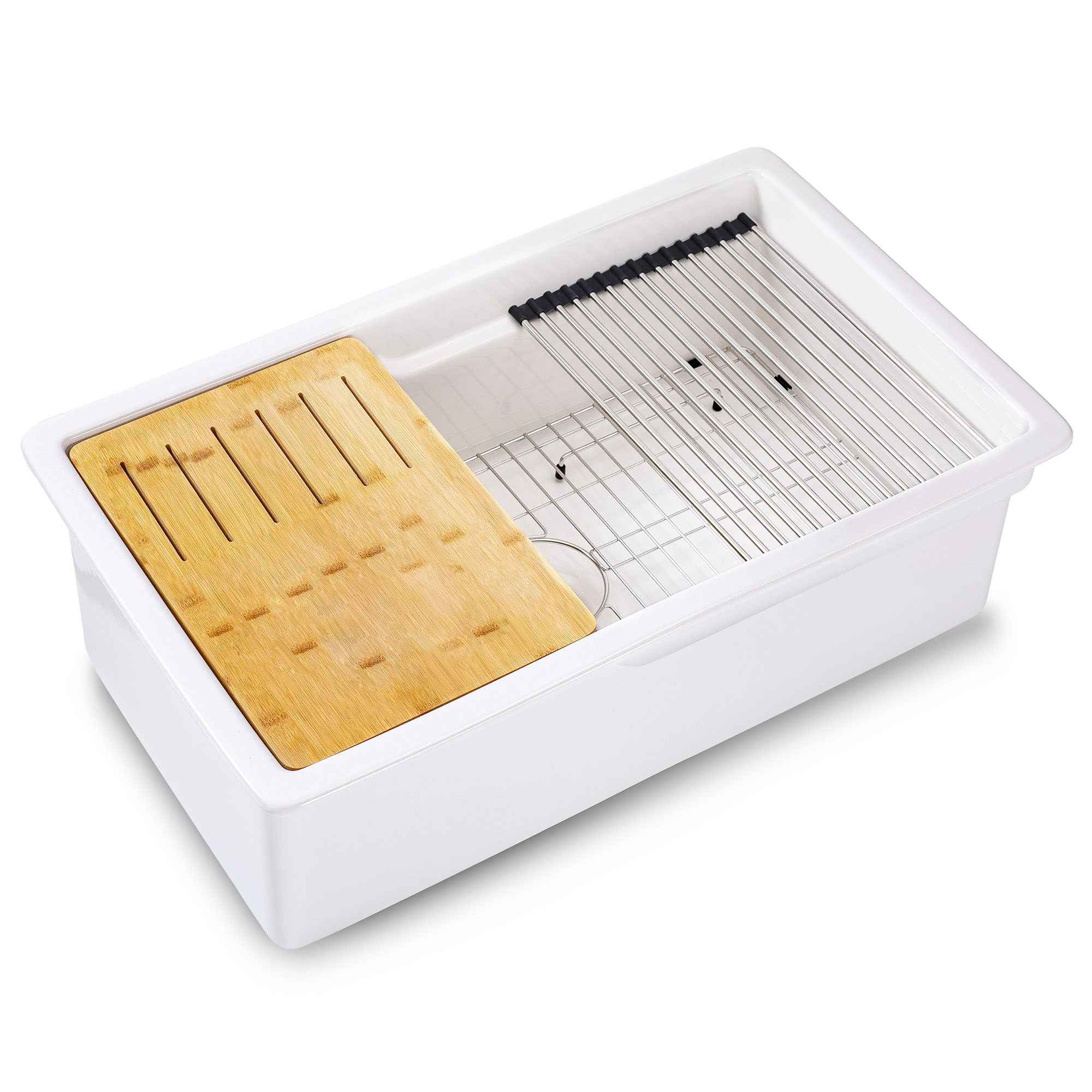 ALFI brand 32 fireclay workstation farmhouse step rim sink white product image