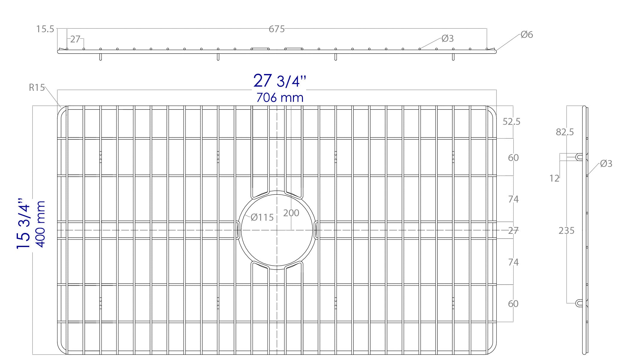 ALFI brand Grey, ABGR30 Solid Stainless Steel Kitchen Sink Grid for ABF3018 Sink