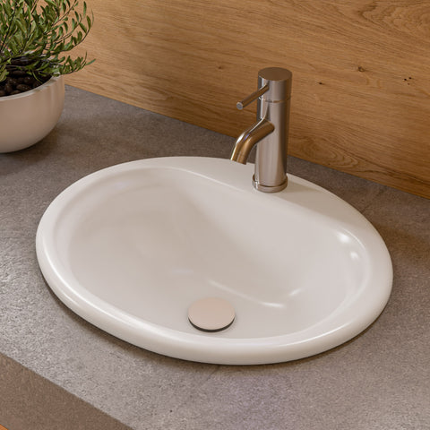 ALFI brand 20.88" x 17.5" Oval Drop In Porcelain Bathroom Sink, White, 1 Faucet Hole, ABC802