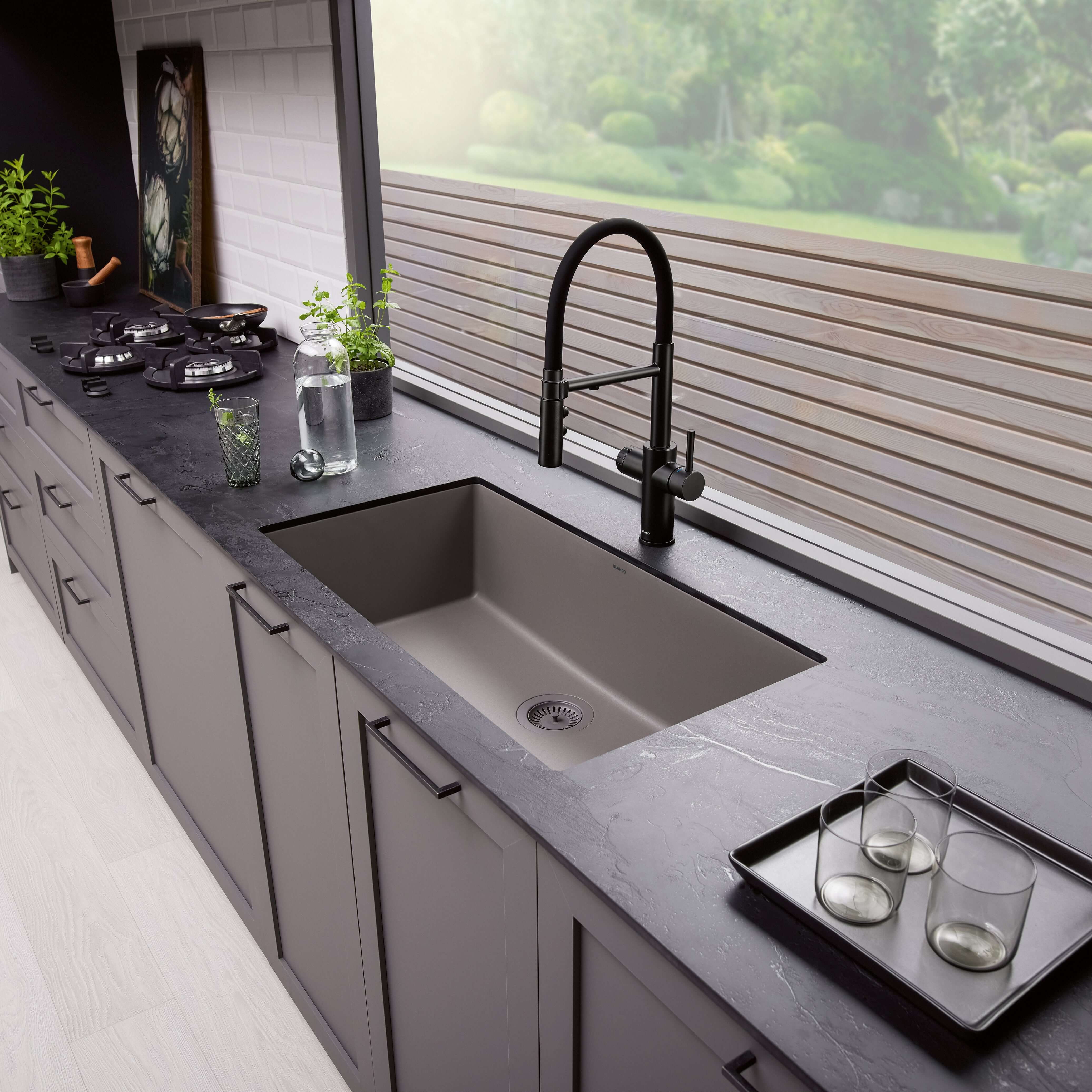 Alternate Image for Blanco Precis 32" Undermount Silgranit Kitchen Sink, Volcano Gray, No Faucet Hole, 443121