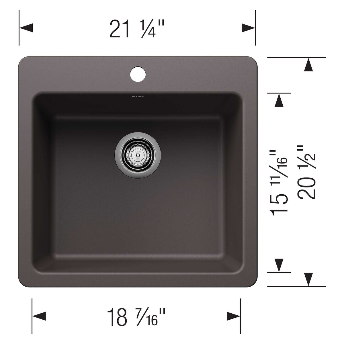 Alternate Image for Blanco Liven 21" Dual Mount Silgranit Kitchen Sink, Cinder, 1 Faucet Hole, 443228