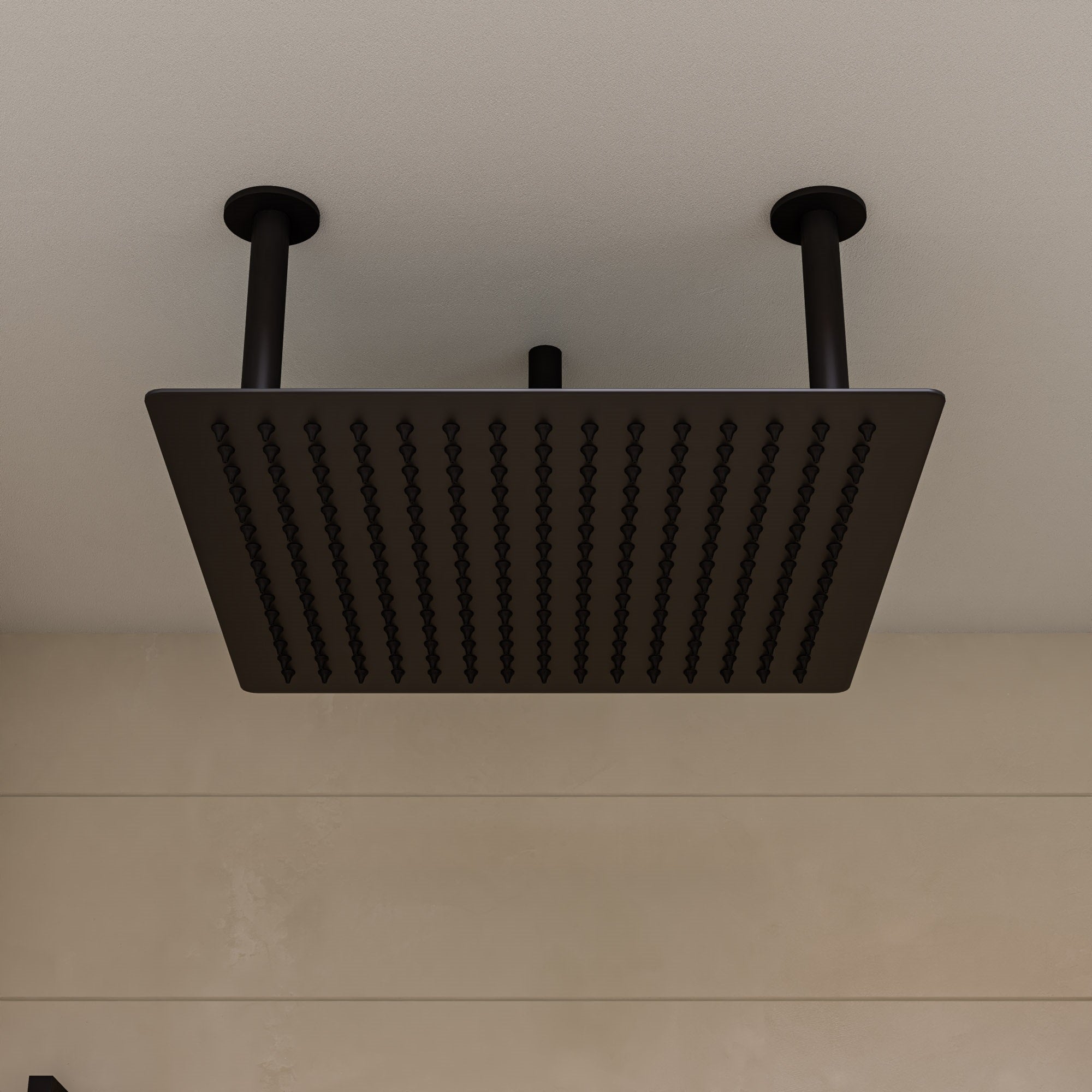 ALFI brand RAIN20S-BM Matte Black Stainless Steel 20" Square Ultra-Thin Rain Shower Head, Black Matte