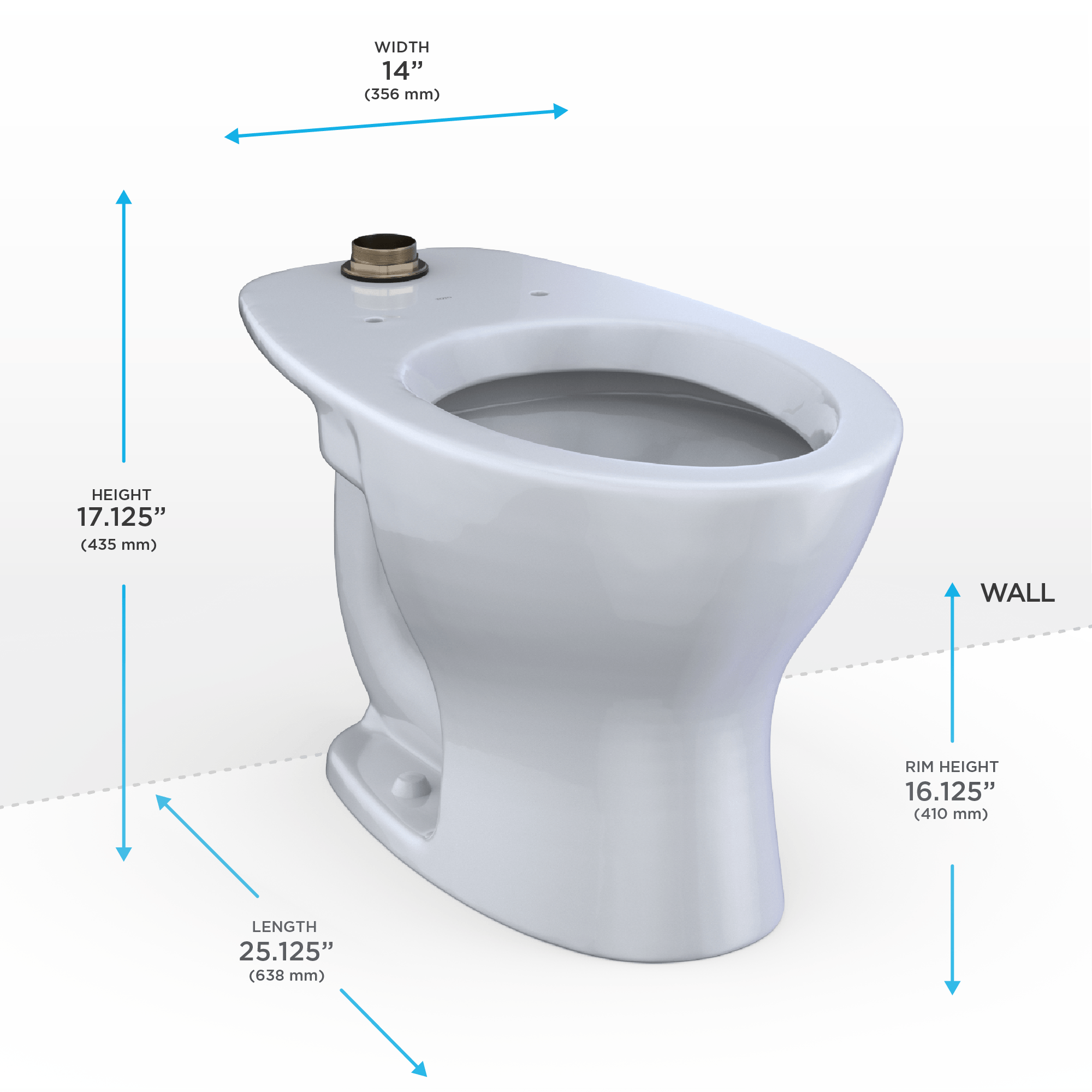 Alternate Image for TOTO TORNADO FLUSH Commercial Flushometer Floor-Mounted Universal Height Toilet with CEFIONTECT, ADA Compliant, Elongated, Cotton White, Vitreous China, CT725CUFG#01