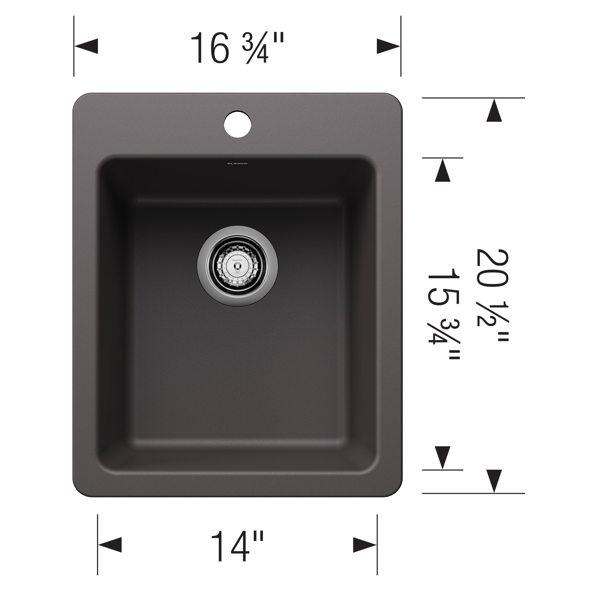 Blanco Liven 17" Rectangle Silgranit Bar/Prep Sink, Cinder, 1 Faucet Hole, 443236
