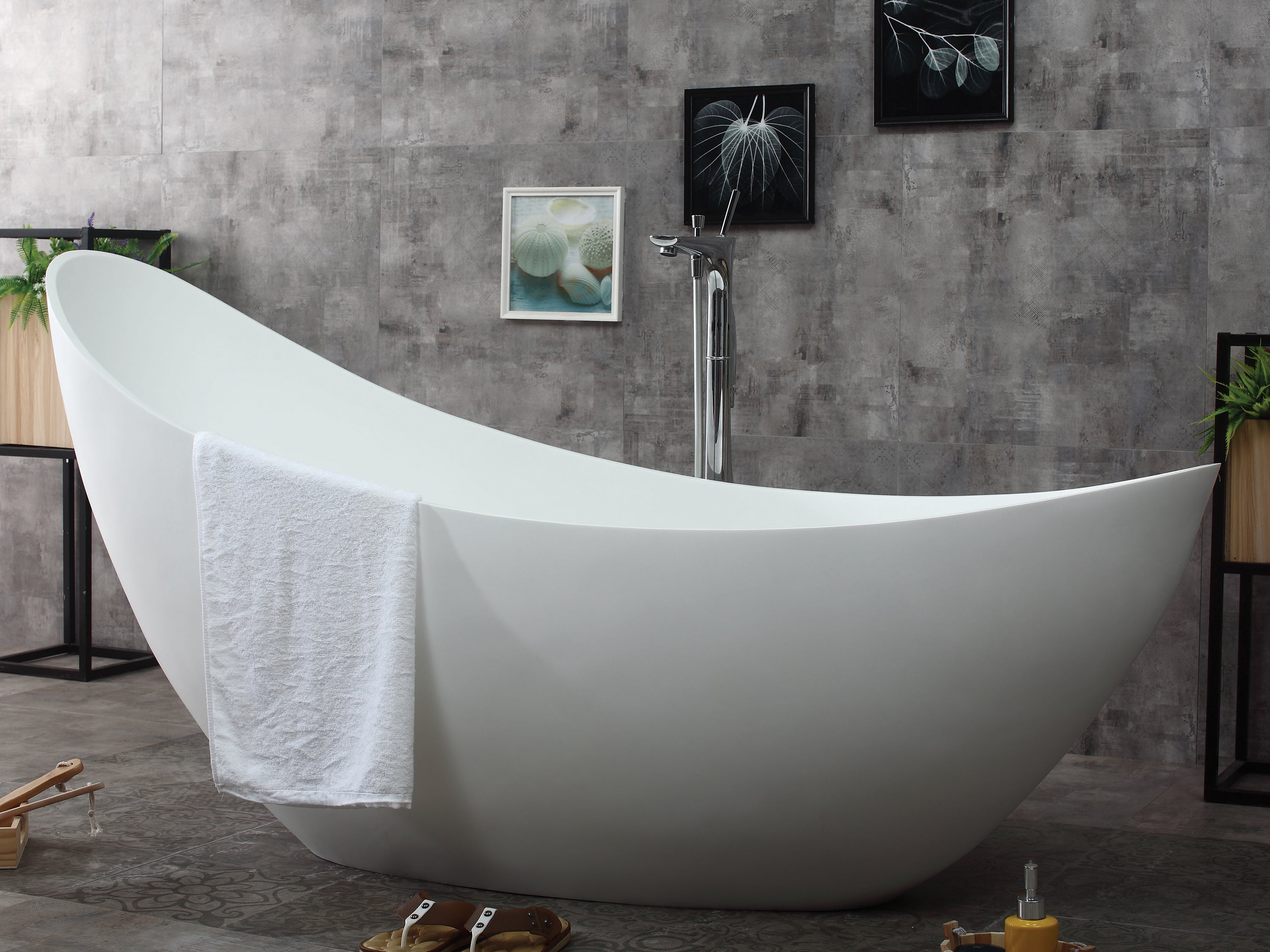 Alternate Image for ALFI brand 74" Solid Surface Smooth Resin Free Standing Oval Soaking Bathtub, White Matte, AB9951