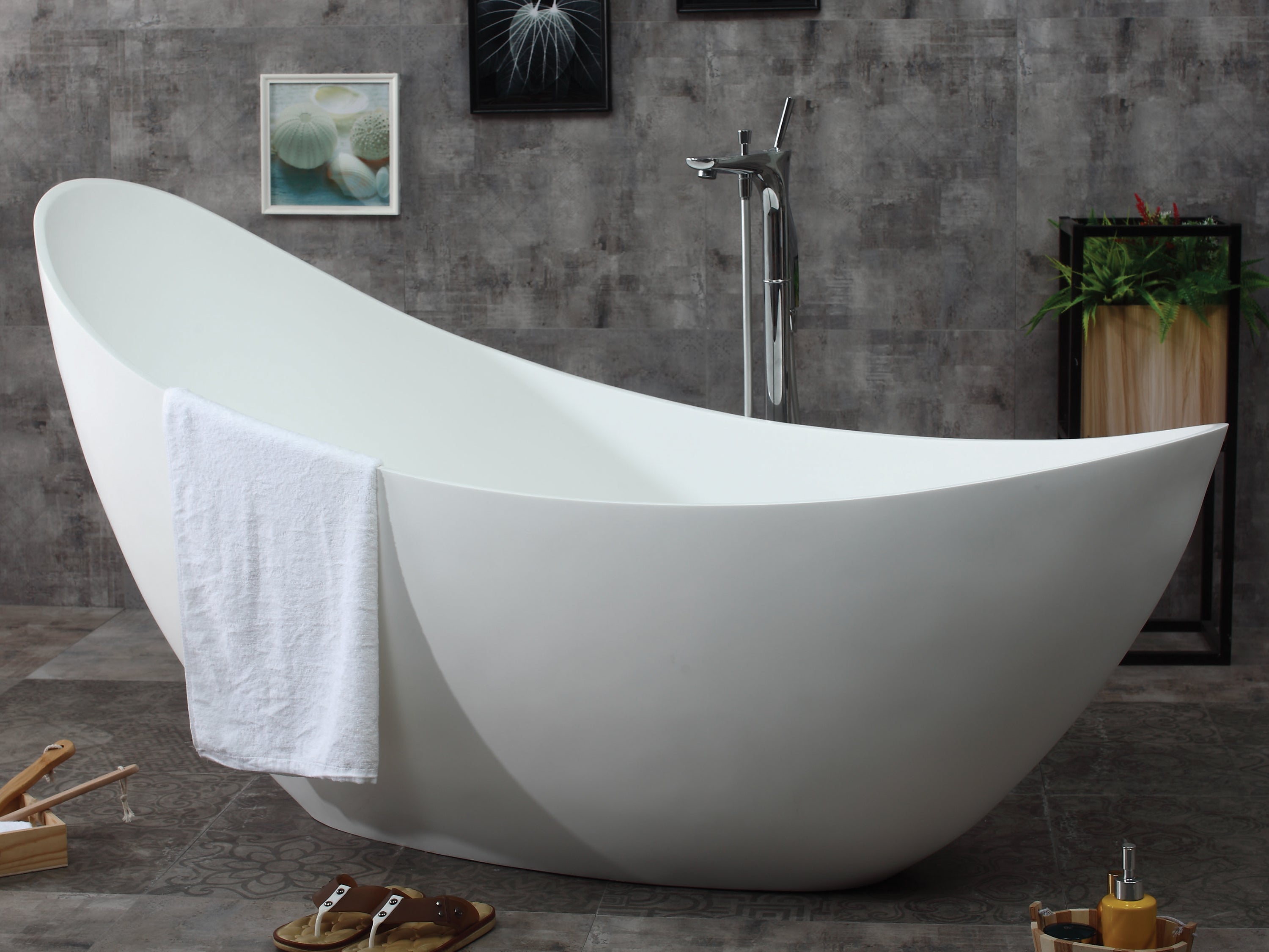 Alternate Image for ALFI brand 74" Solid Surface Smooth Resin Free Standing Oval Soaking Bathtub, White Matte, AB9951