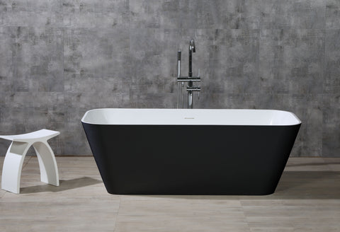 ALFI brand 68" Solid Surface Resin Free Standing Rectangle Soaking Bathtub, Black & White, AB9952BM
