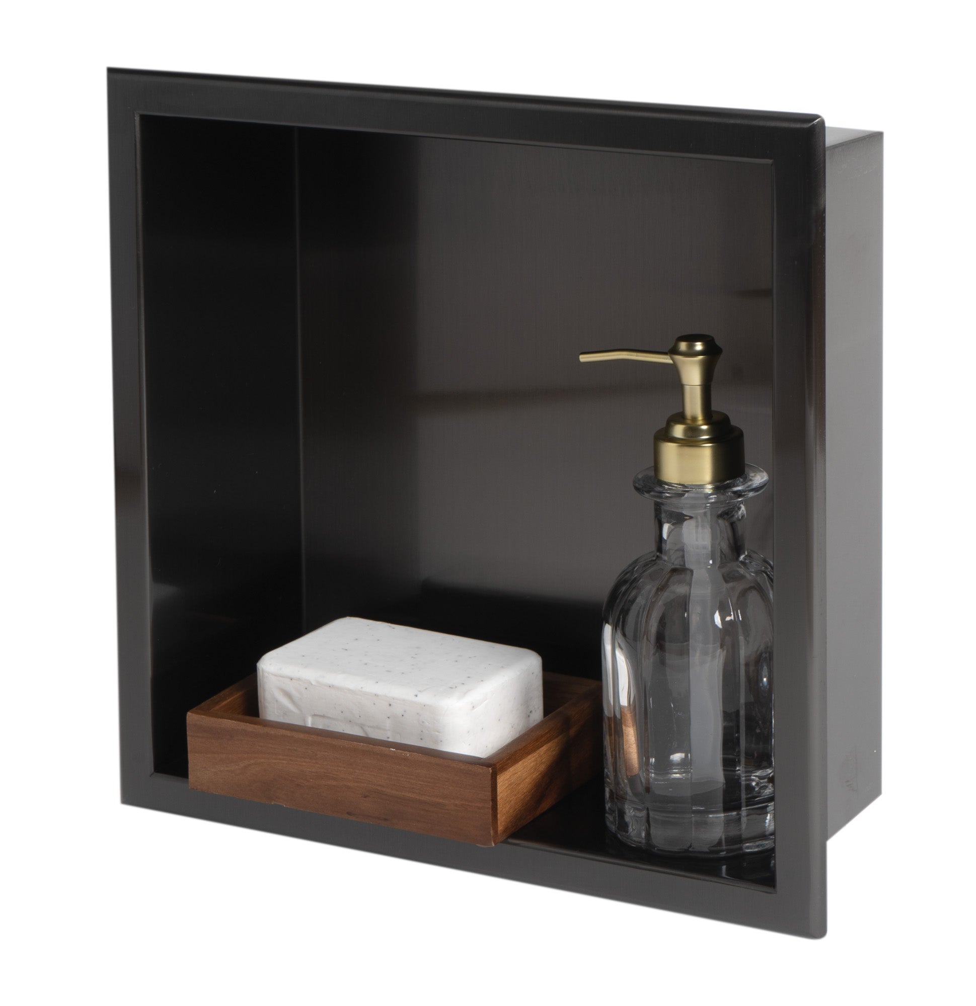ALFI brand ABNP1212-BB 12" x 12" Brushed Black PVD Stainless Steel Square Single Shelf Shower Niche, 20 Gauge