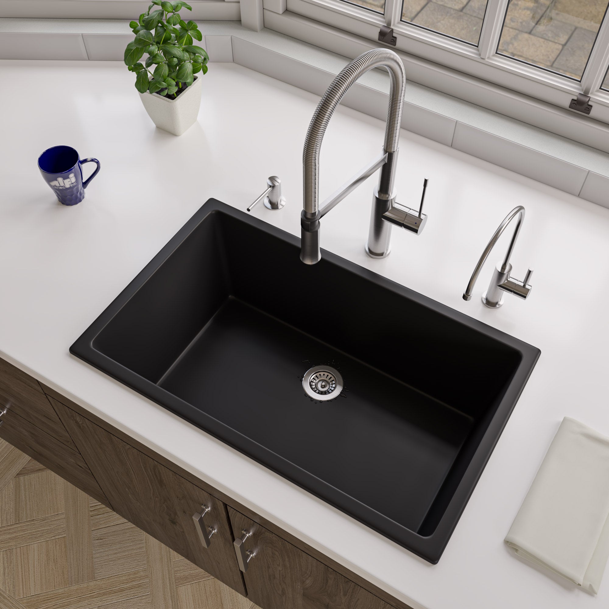 Alternate Image for ALFI brand 30" Dual Mount Fireclay Kitchen Sink, Black Matte, No Faucet Hole, AB3018UD-BM