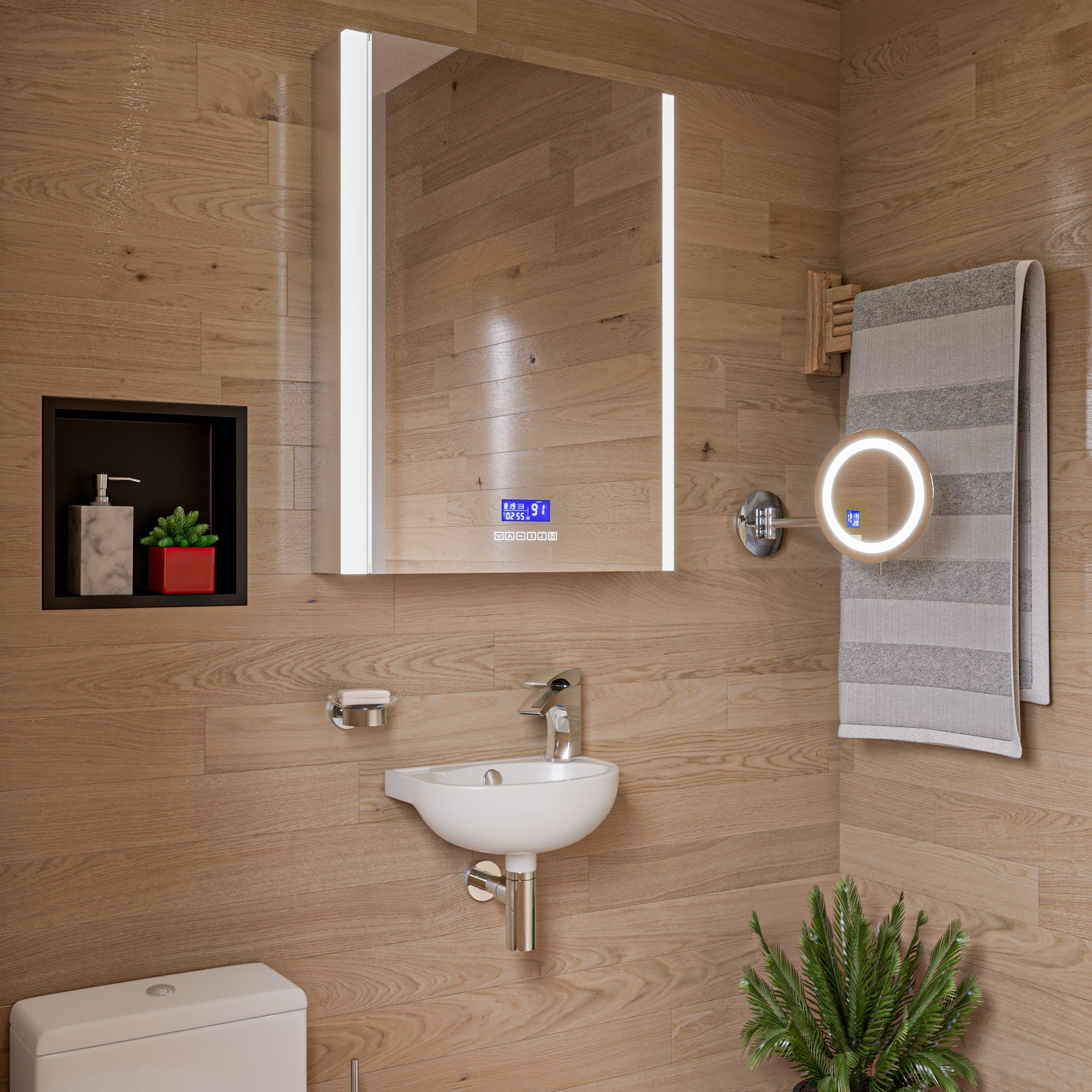 Alternative View of ALFI brand AB5506 16" Triple Rack Wooden Towel Bar Bathroom Accessory, Rubber Wood, Natural Wood