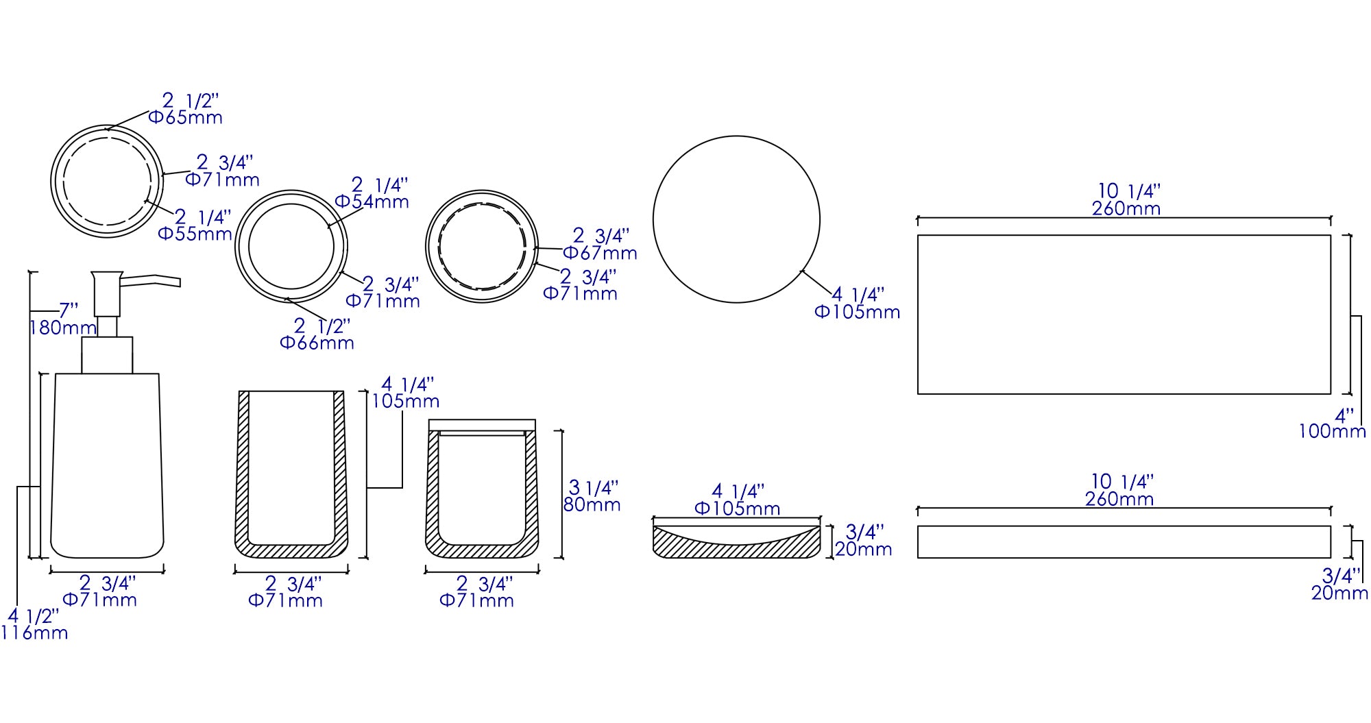 Alternate Image for ALFI brand ABCO1001 5 Piece Solid Concrete Gray Matte Bathroom Accessory Set