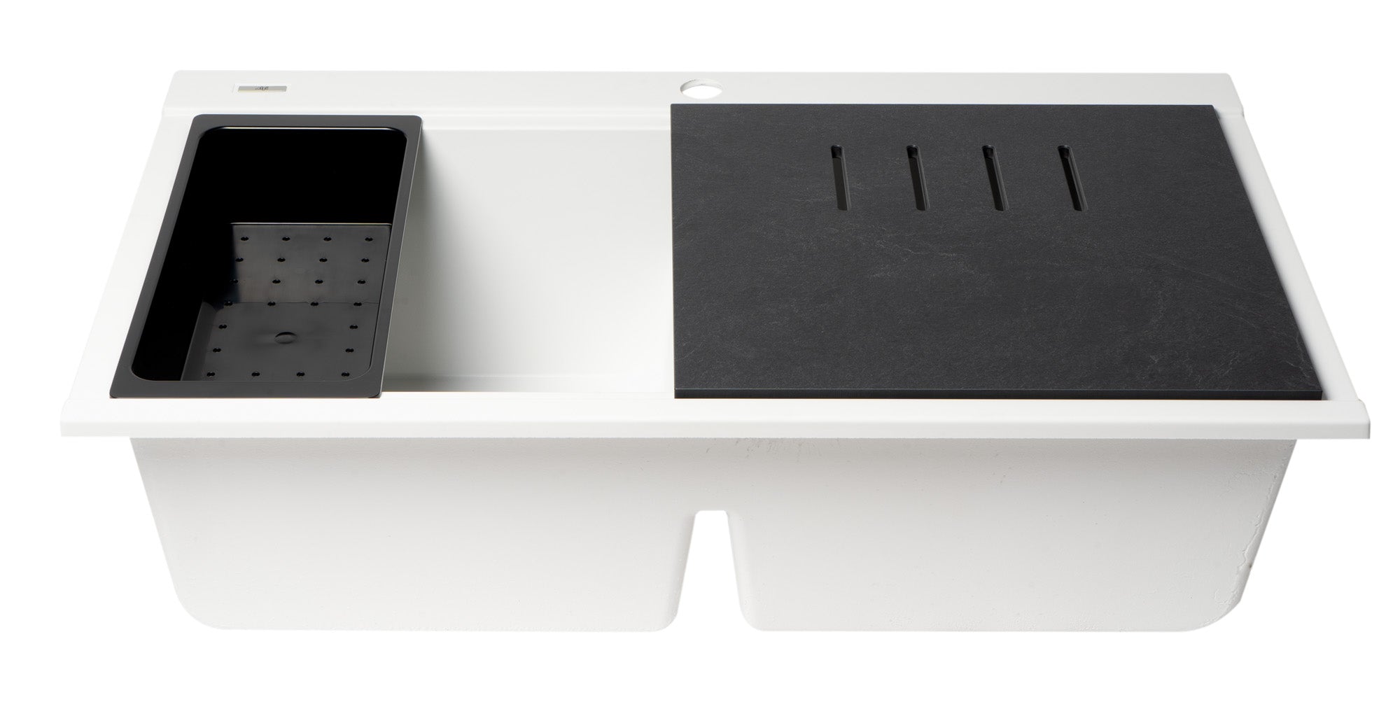 Alternate Image for ALFI 34" Drop In Granite Composite Workstation Kitchen Sink with Accessories, 50/50 Double Bowl, White, 1 Faucet Hole, AB3418DBDI-W