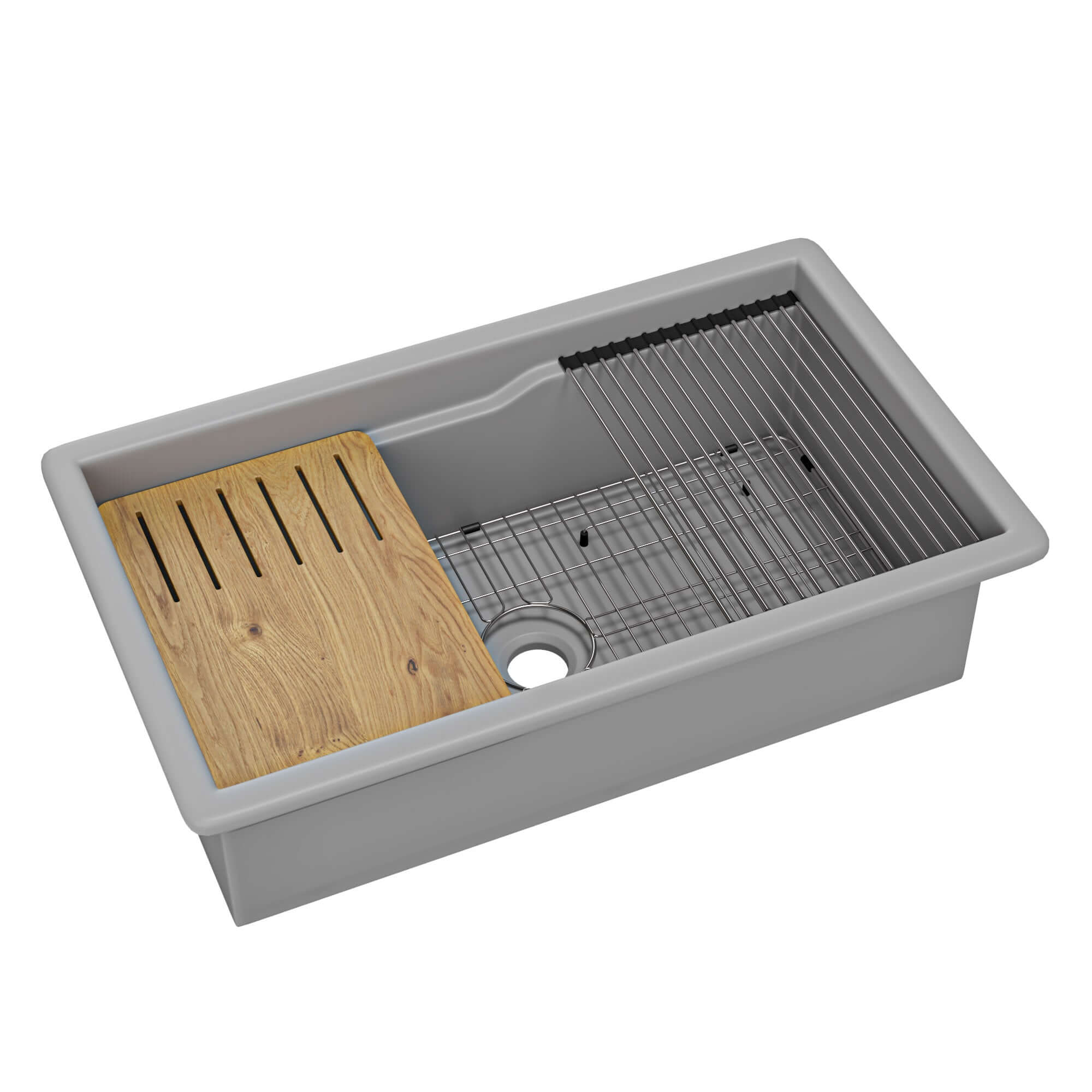 ALFI brand 32 fireclay workstation farmhouse step rim sink gray matte product image