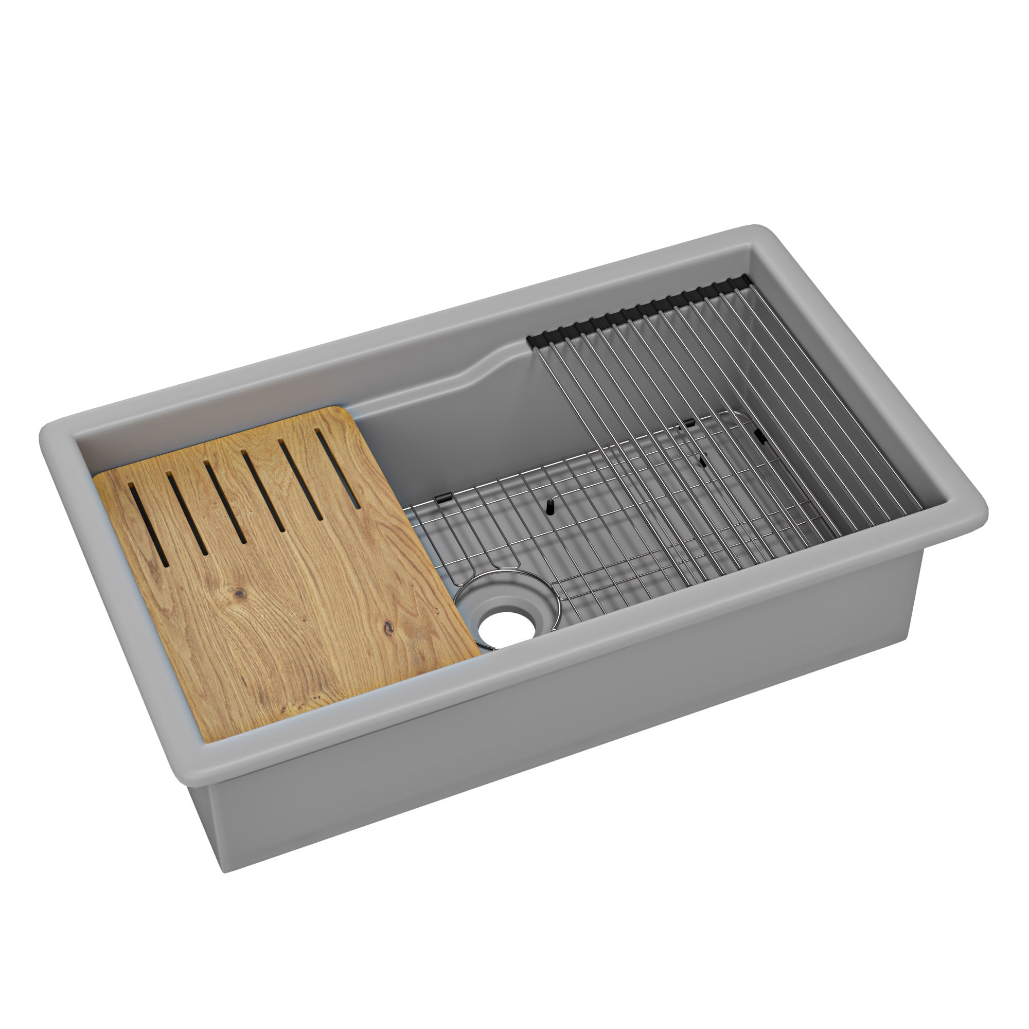 ALFI brand 32 fireclay workstation farmhouse step rim sink gray matte product image