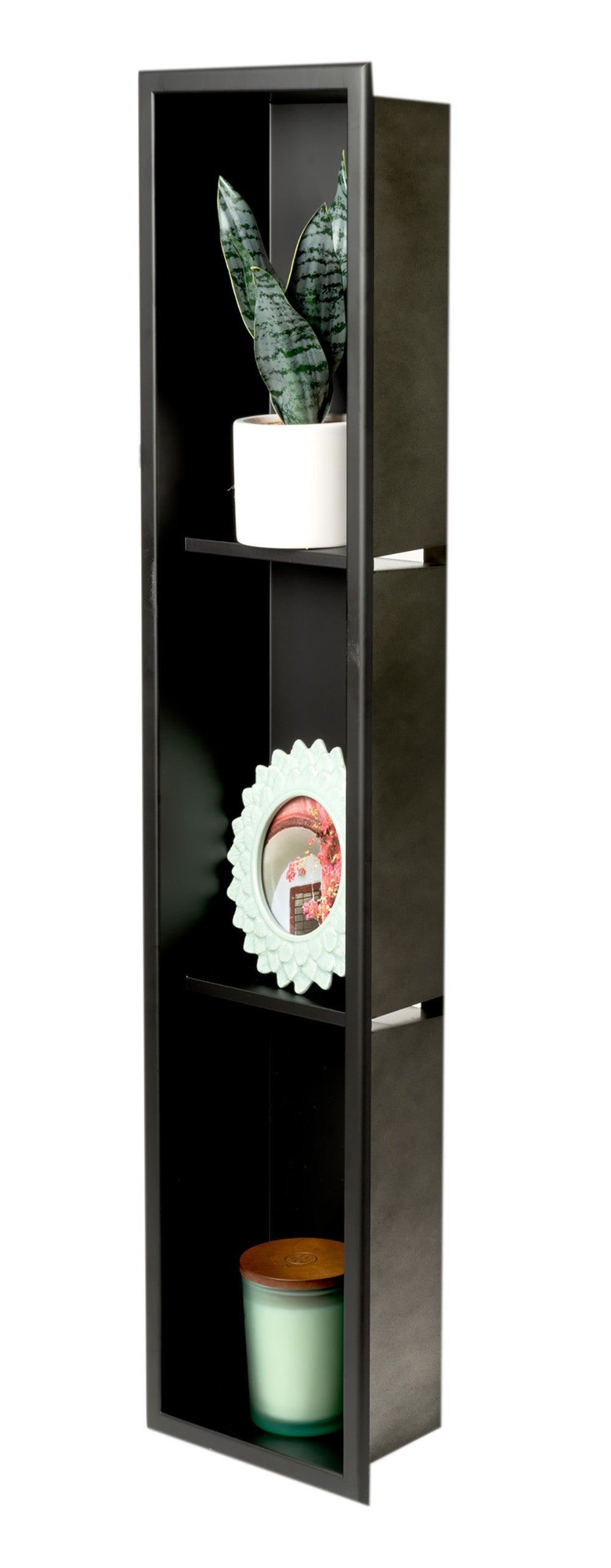 Alternate Image for ALFI brand ABNC0836-BLA 8" x 36" Black Matte Stainless Steel Vertical Triple Shelf Bath Shower Niche, 20 Gauge