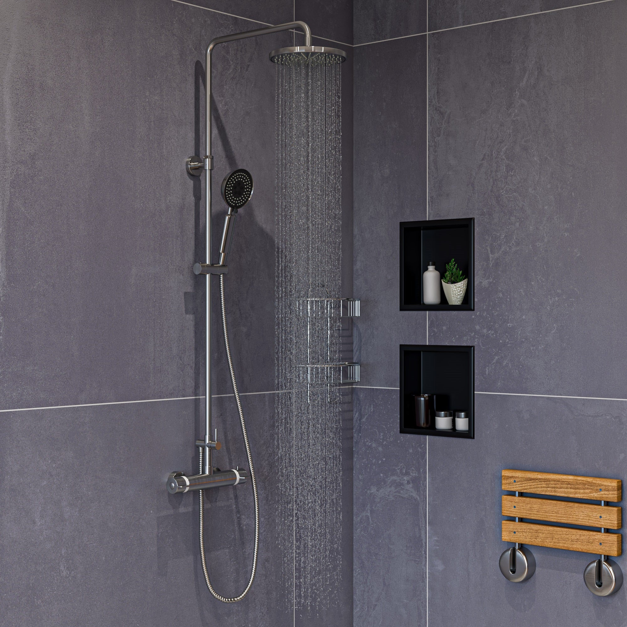 ALFI brand AB2867-BN Brushed Nickel Round Style Thermostatic Exposed Shower Set, Brass