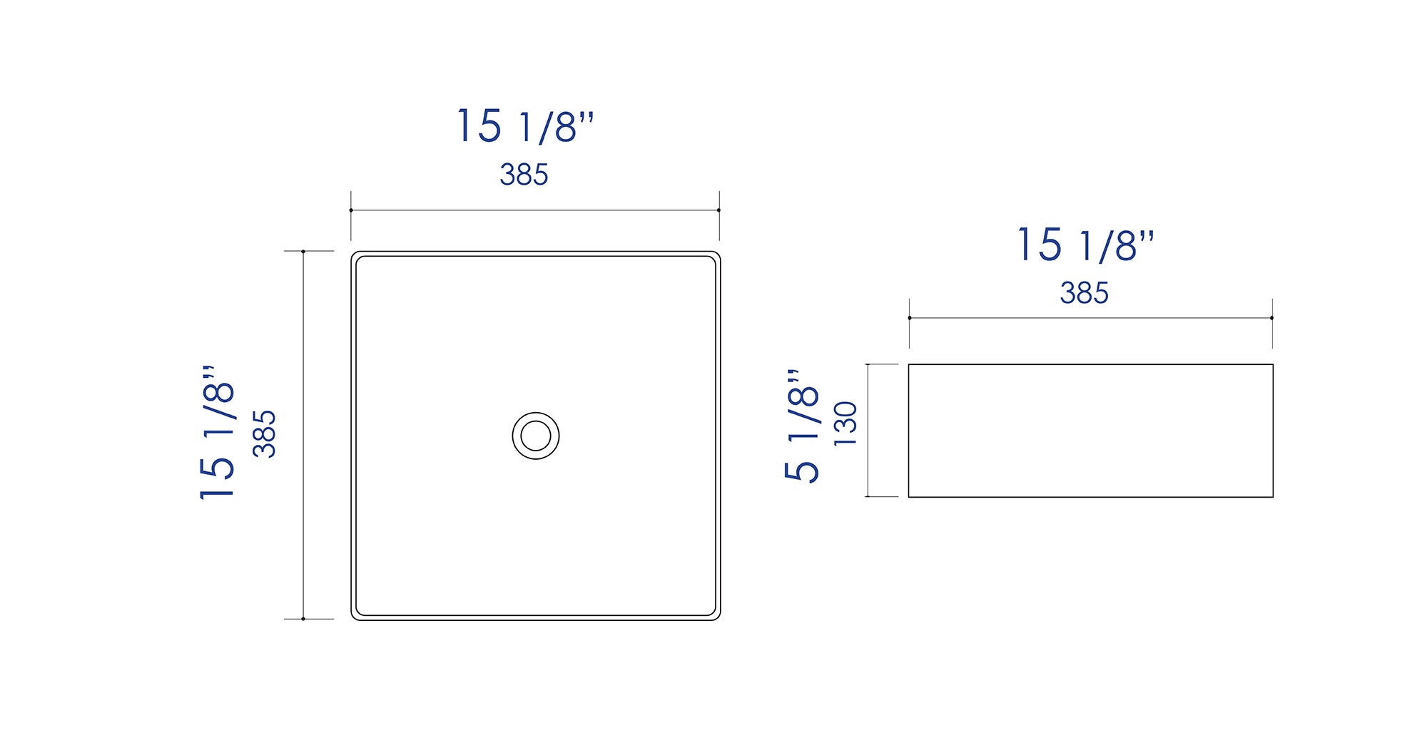 ALFI brand 15.13" x 15.13" Square Above Mount Porcelain Bathroom Sink, Black Matte, No Faucet Hole, ABC903-BM