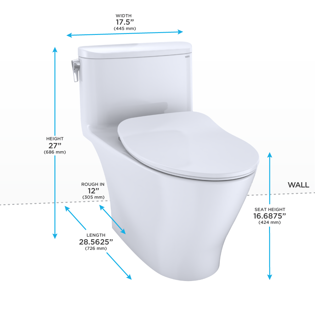 TOTO Nexus 1G One-Piece Elongated 1.0 GPF Universal Height Toilet with CEFIONTECT and SS234 SoftClose Seat, WASHLET+ Ready, Cotton White, Vitreous China, MS642234CUFG#01