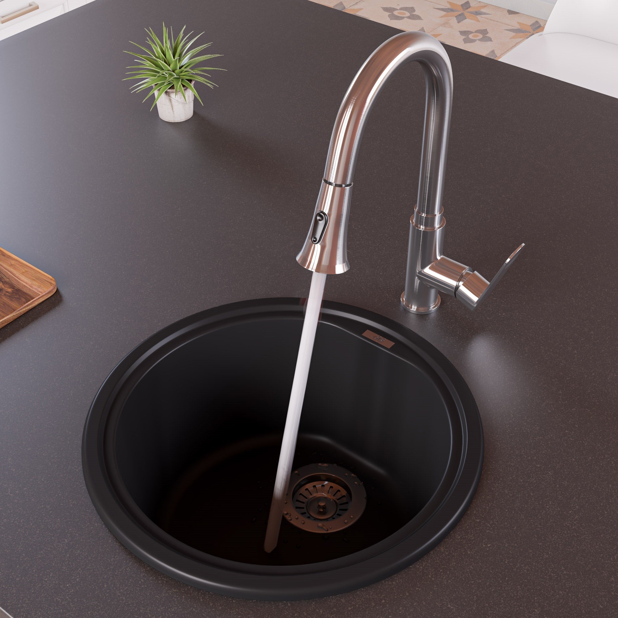 ALFI brand 1.8 GPM Lever Gooseneck Spout Touch Kitchen Faucet, Modern, Gray, Pull Down, Brushed Nickel, ABKF3480-BN