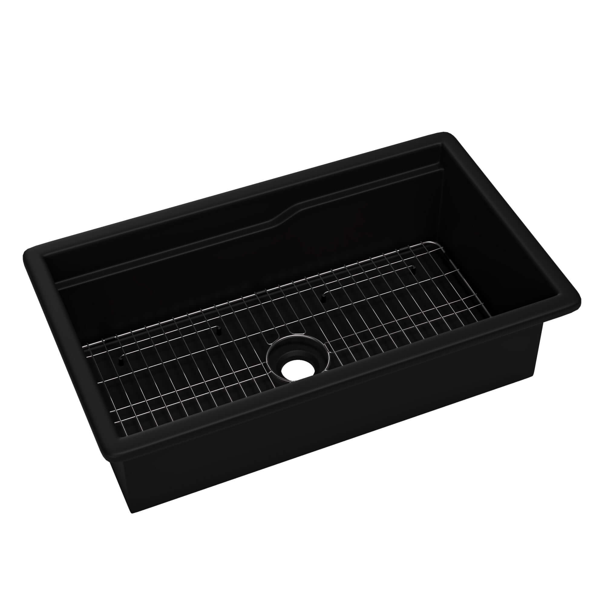 ALFI brand 32 fireclay workstation farmhouse step rim sink black matte product image