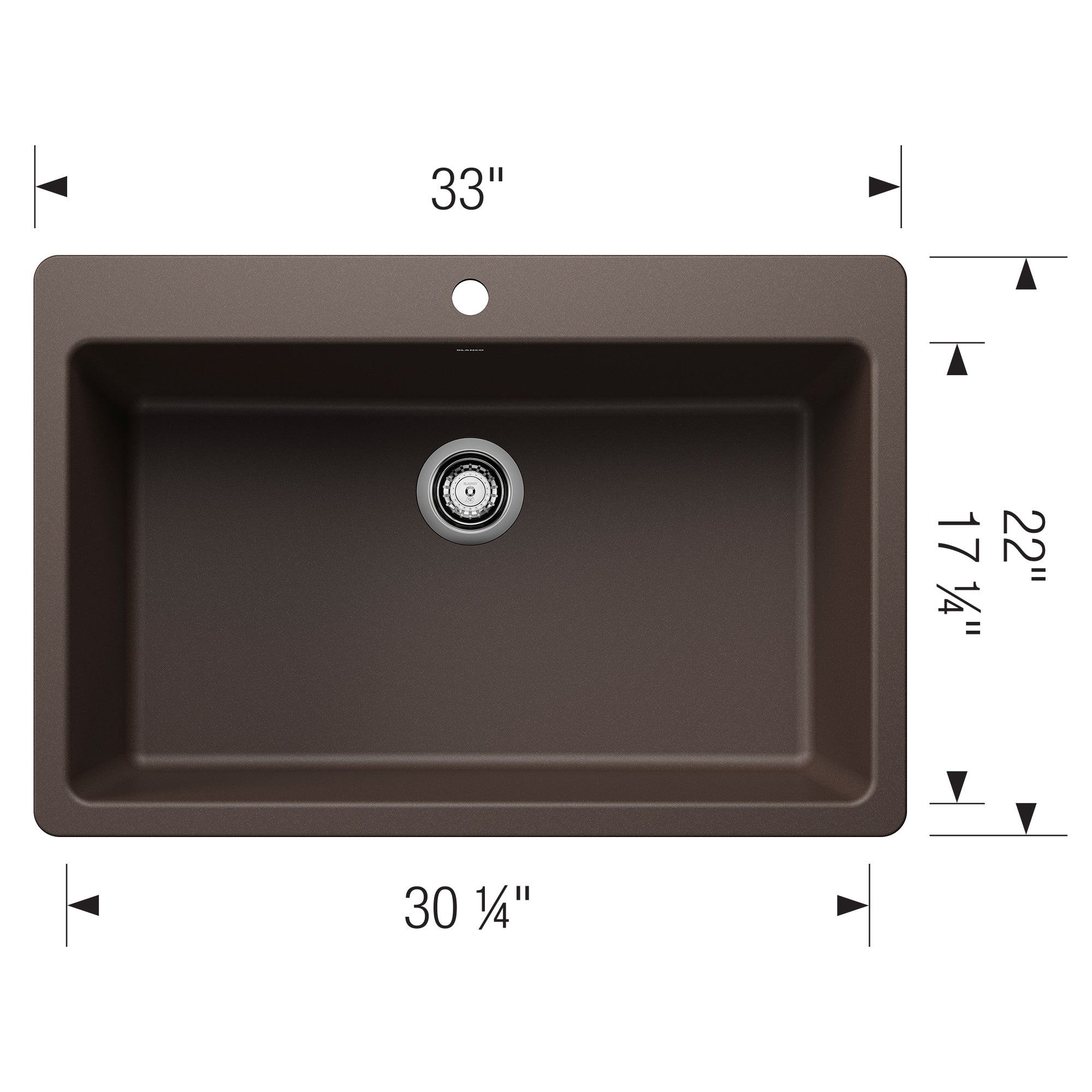 Blanco Liven 33" Dual Mount Silgranit Kitchen Sink, Cafe, 1 Faucet Hole, 443199