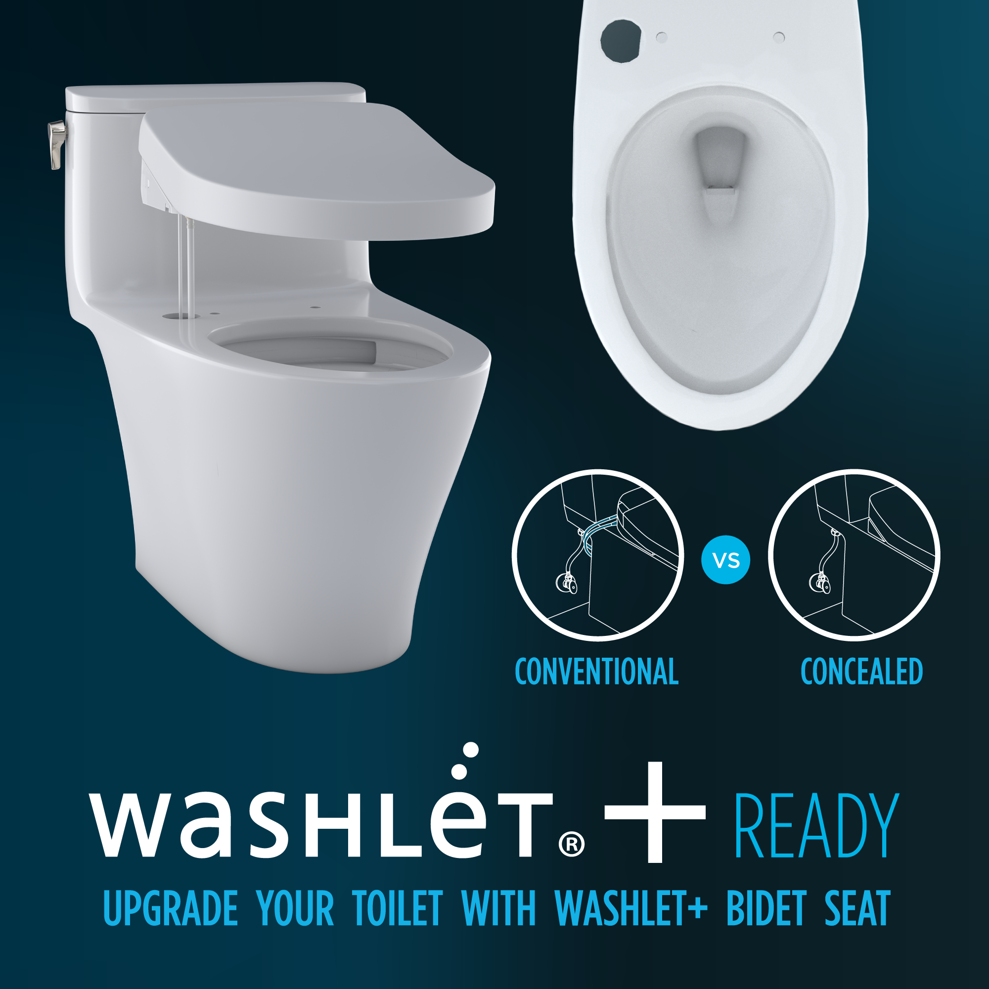 Alternate Image for TOTO Drake Two-Piece Elongated 1.6 GPF Universal Height TORNADO FLUSH Toilet with CEFIONTECT and SoftClose Seat, WASHLET+ Ready, Cotton White, Vitreous China, MS776124CSFG#01