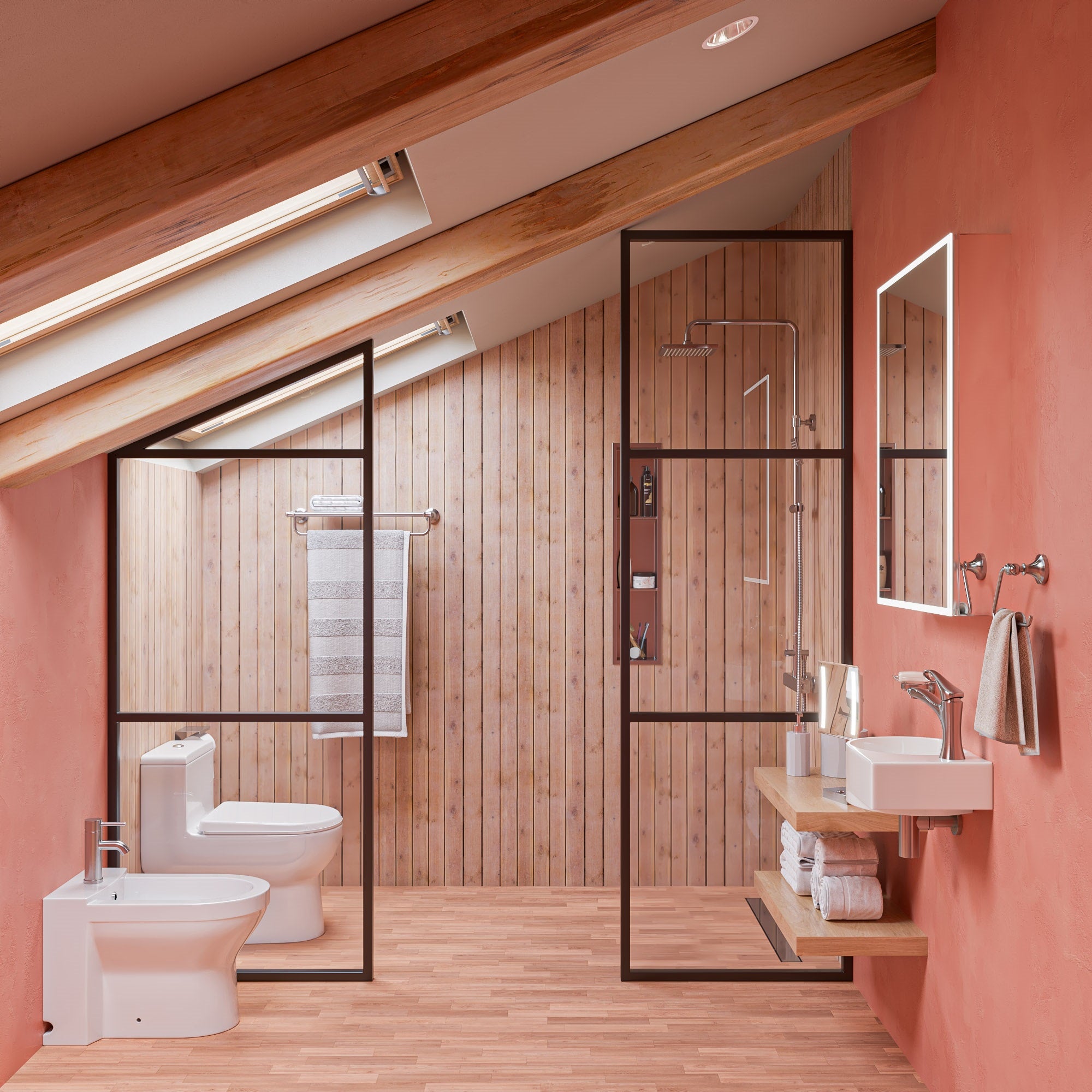 Alternative View of ALFI brand AB2862-BN Brushed Nickel Square Style Thermostatic Exposed Shower Set, Brass
