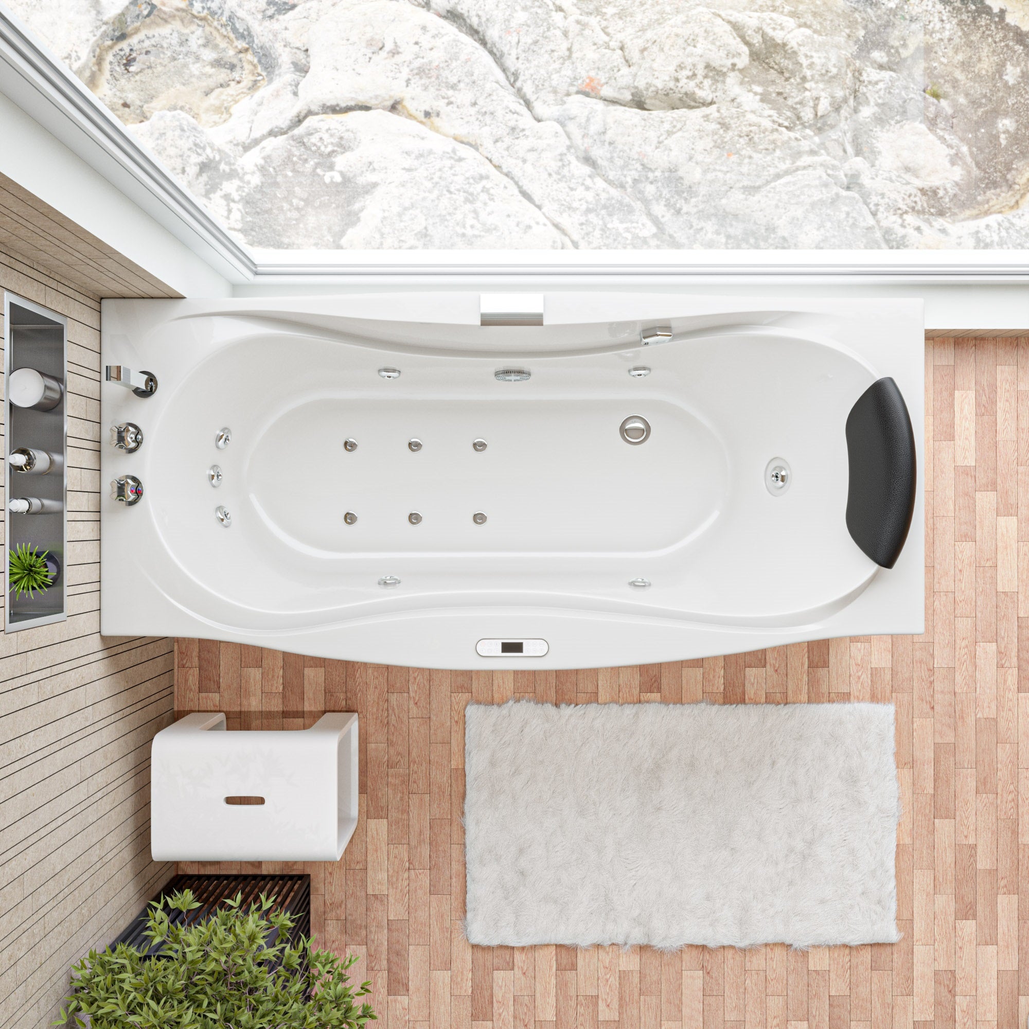 Alternate Image for Eago 71" Acrylic Corner Rectangle Bathtub with Fixtures, White, AM189ETL-L